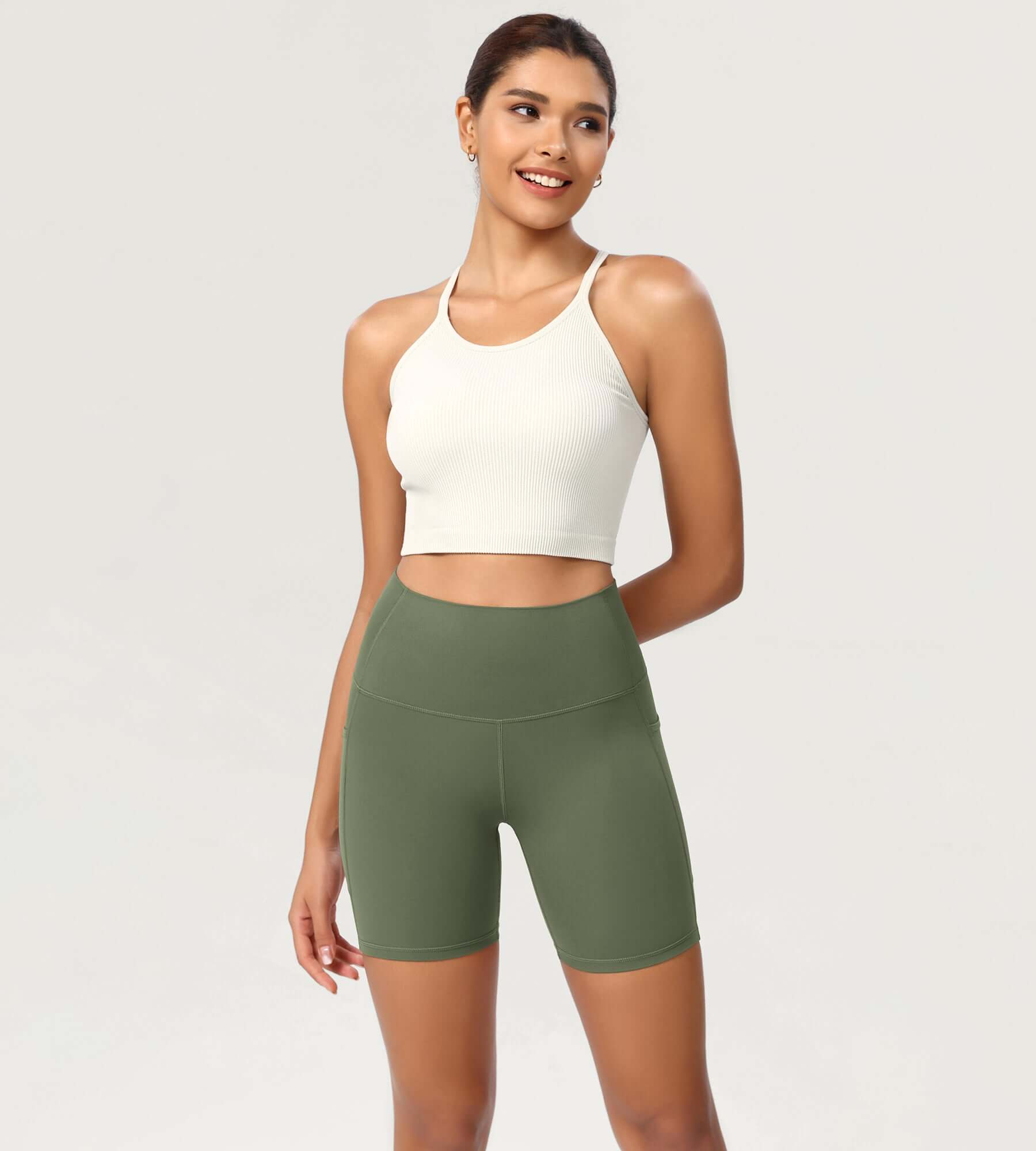 ODCLOUD 6" High Waist Lounge Yoga Shorts Dark Olive - ododos