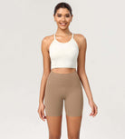 ODCLOUD 6" High Waist Lounge Yoga Shorts Light Brown - ododos