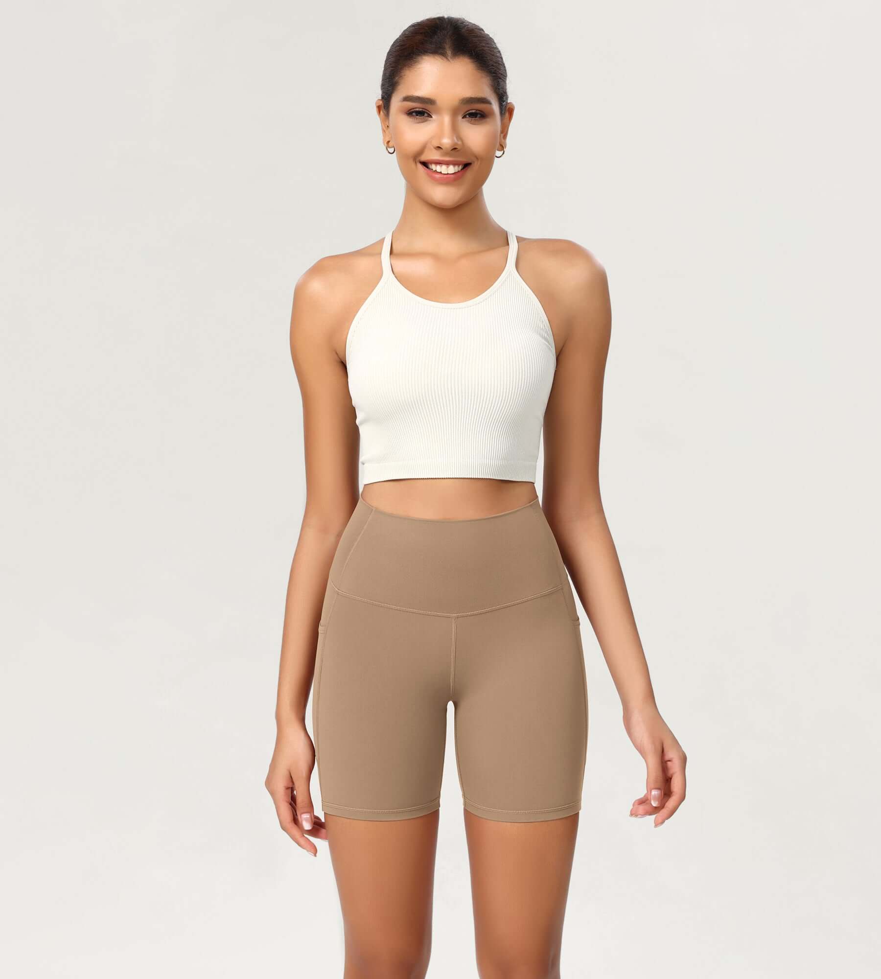ODCLOUD 6" High Waist Lounge Yoga Shorts Light Brown - ododos