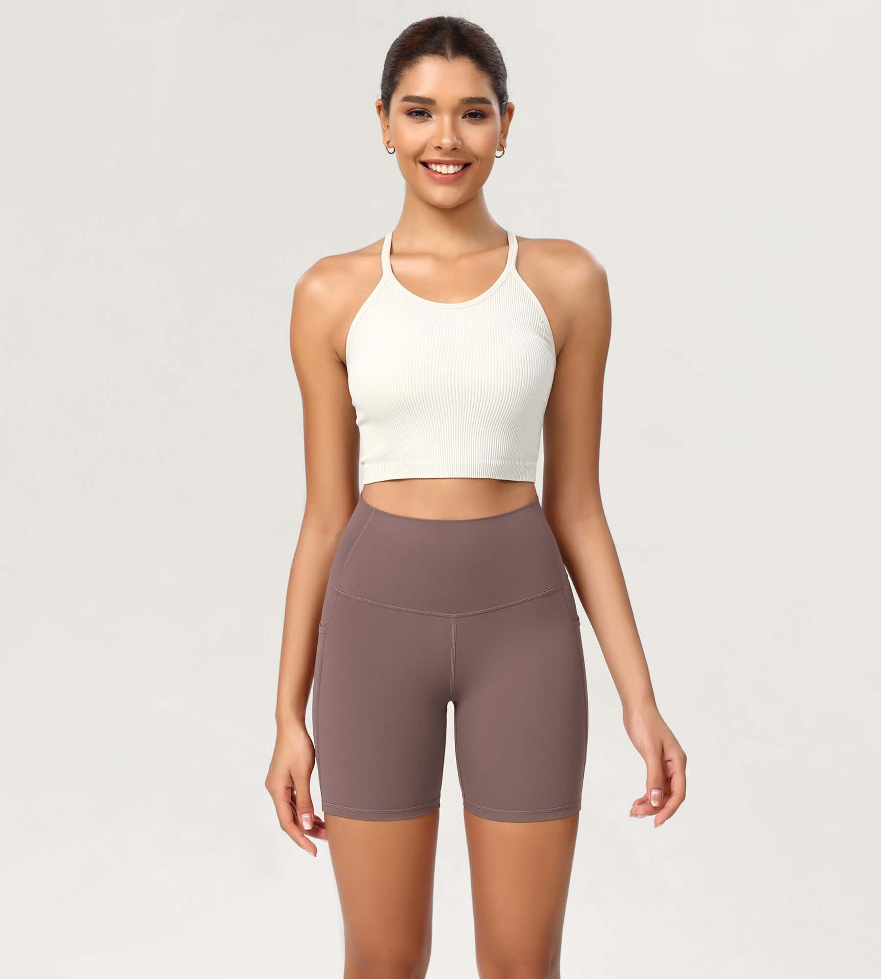 ODCLOUD 6" High Waist Lounge Yoga Shorts Purple Taupe - ododos