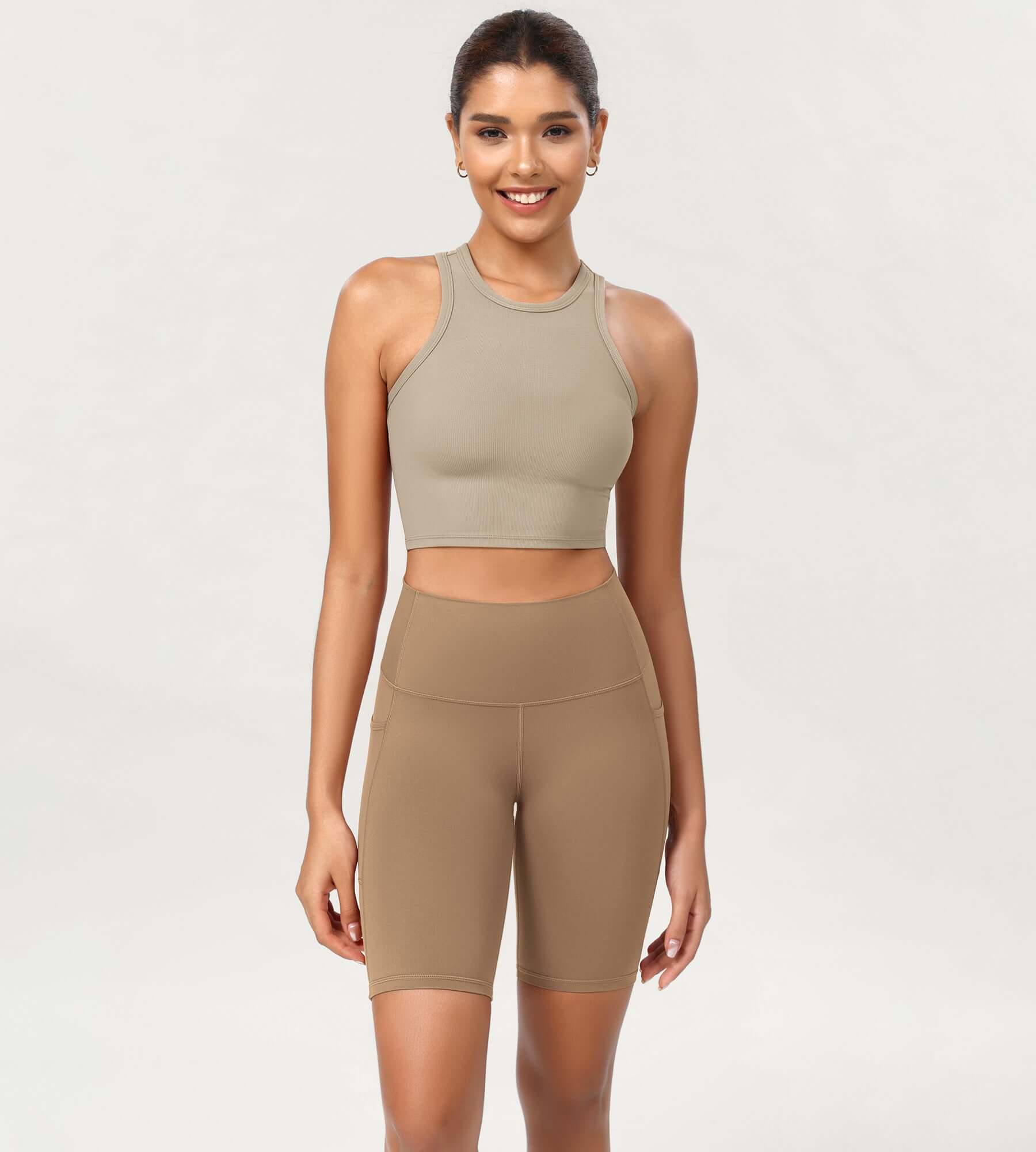 ODCLOUD 8" High Waist Lounge Yoga Shorts Light Brown - ododos