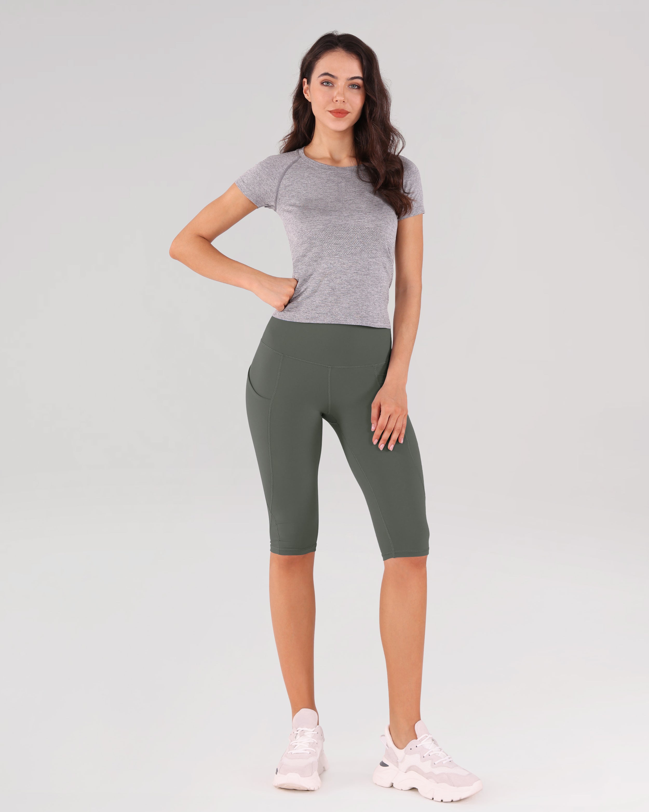 High Waist Knee Length Cropped Leggings - ododos