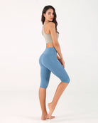 High Waist Knee Length Cropped Leggings Dream Blue - ododos