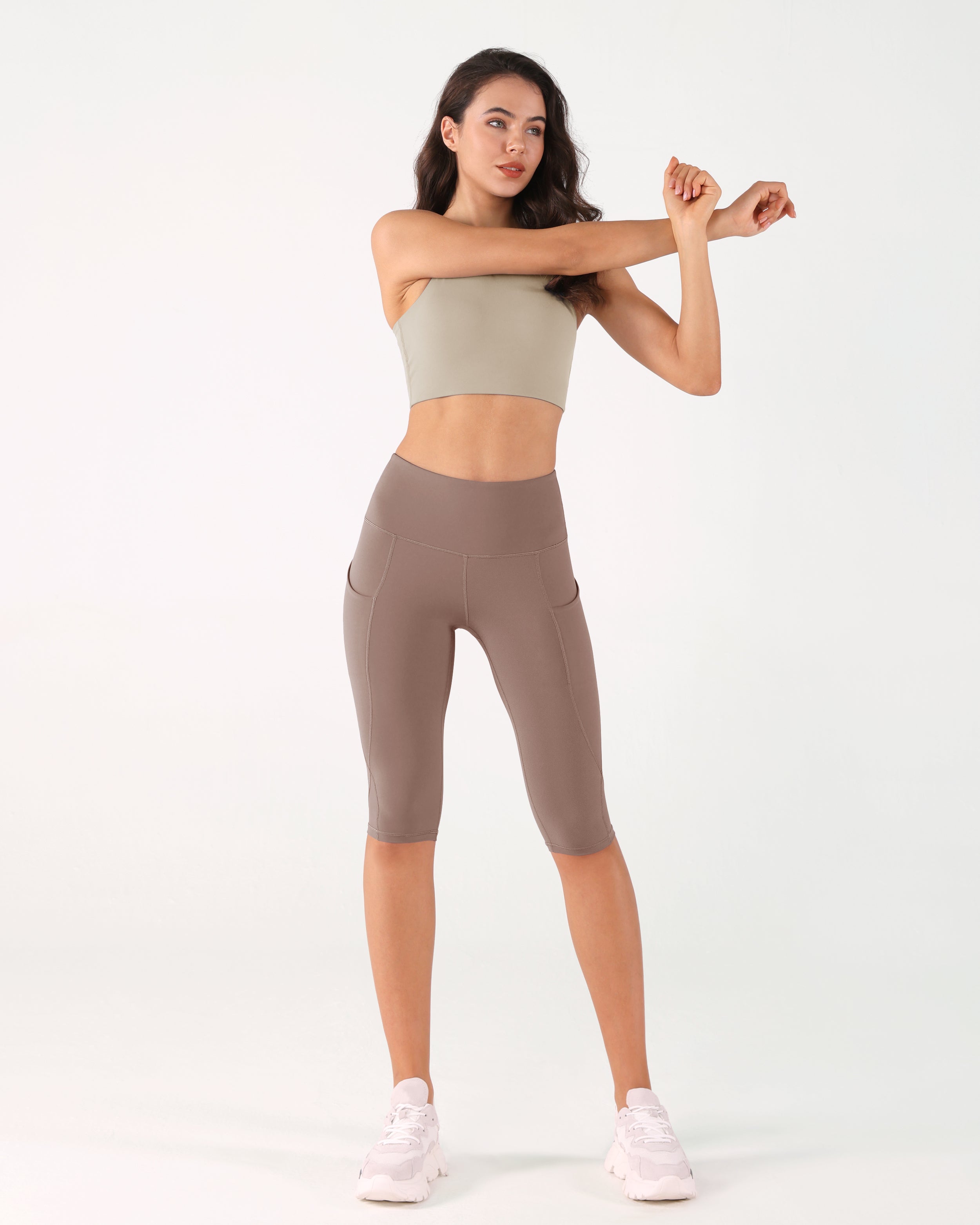 High Waist Knee Length Cropped Leggings