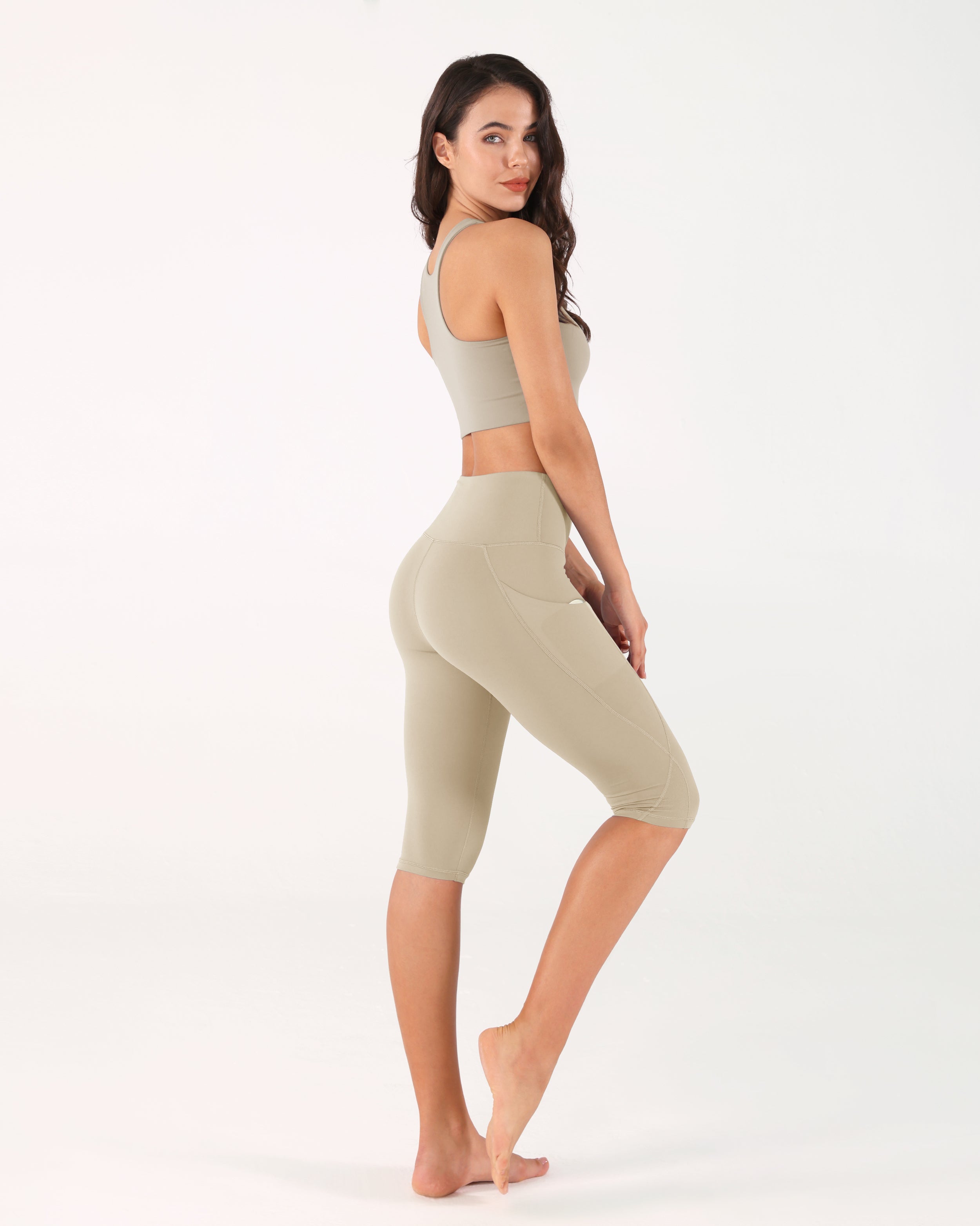 High Waist Knee Length Cropped Leggings