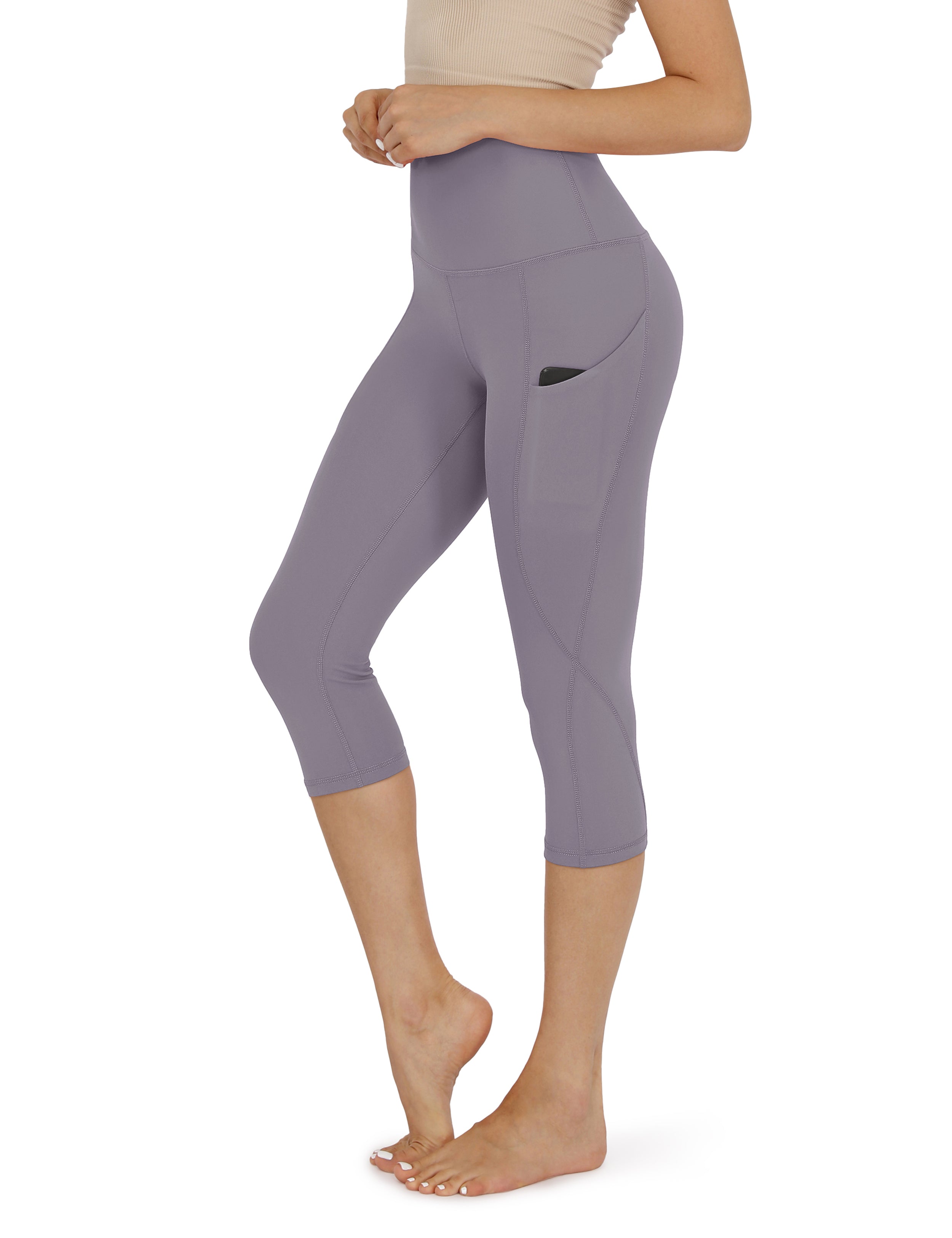 19" High Waist Yoga Capris with Pockets Ash Violet - ododos