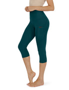 19" High Waist Yoga Capris with Pockets Forest Teal - ododos