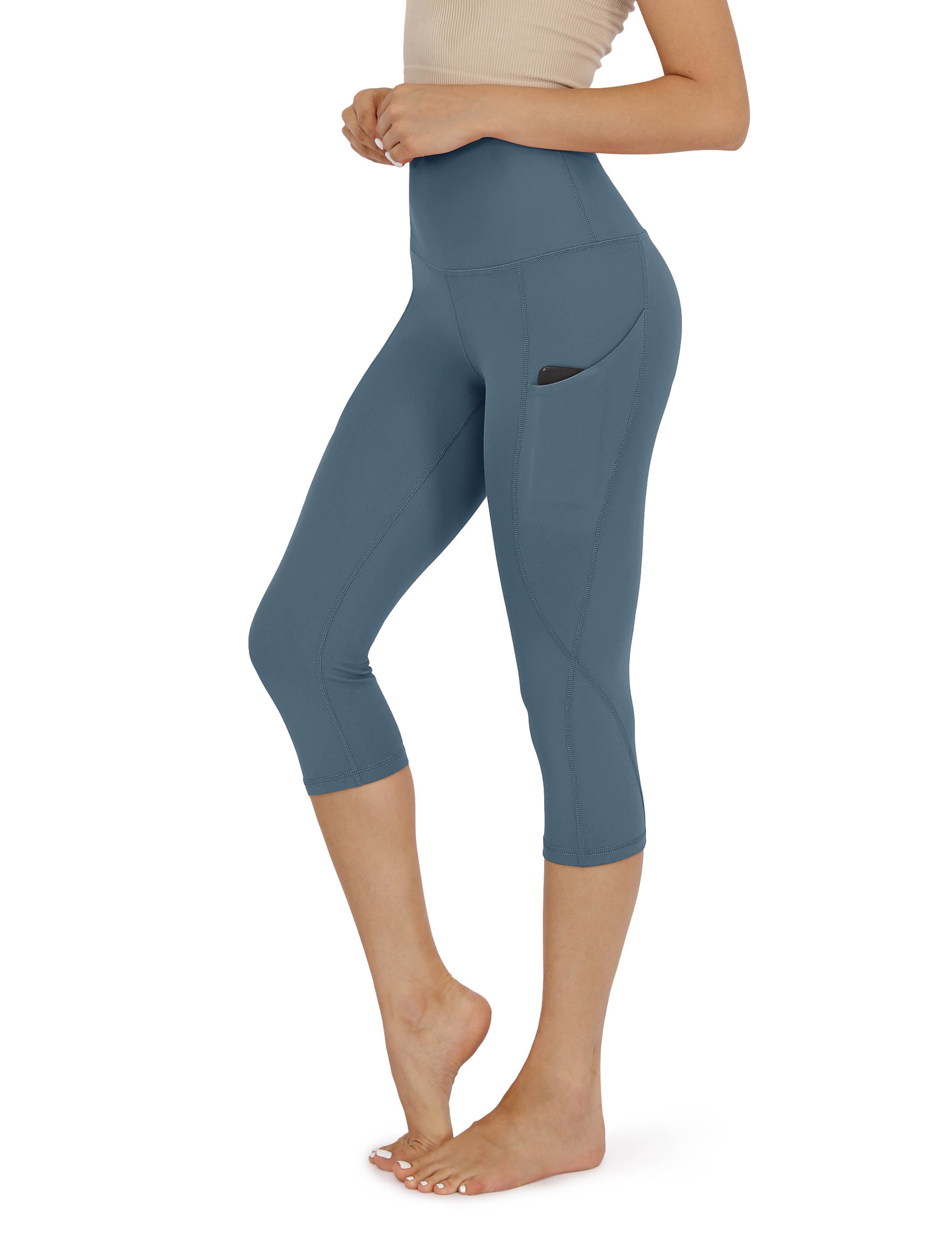 19" High Waist Yoga Capris with Pockets Ink Blue - ododos