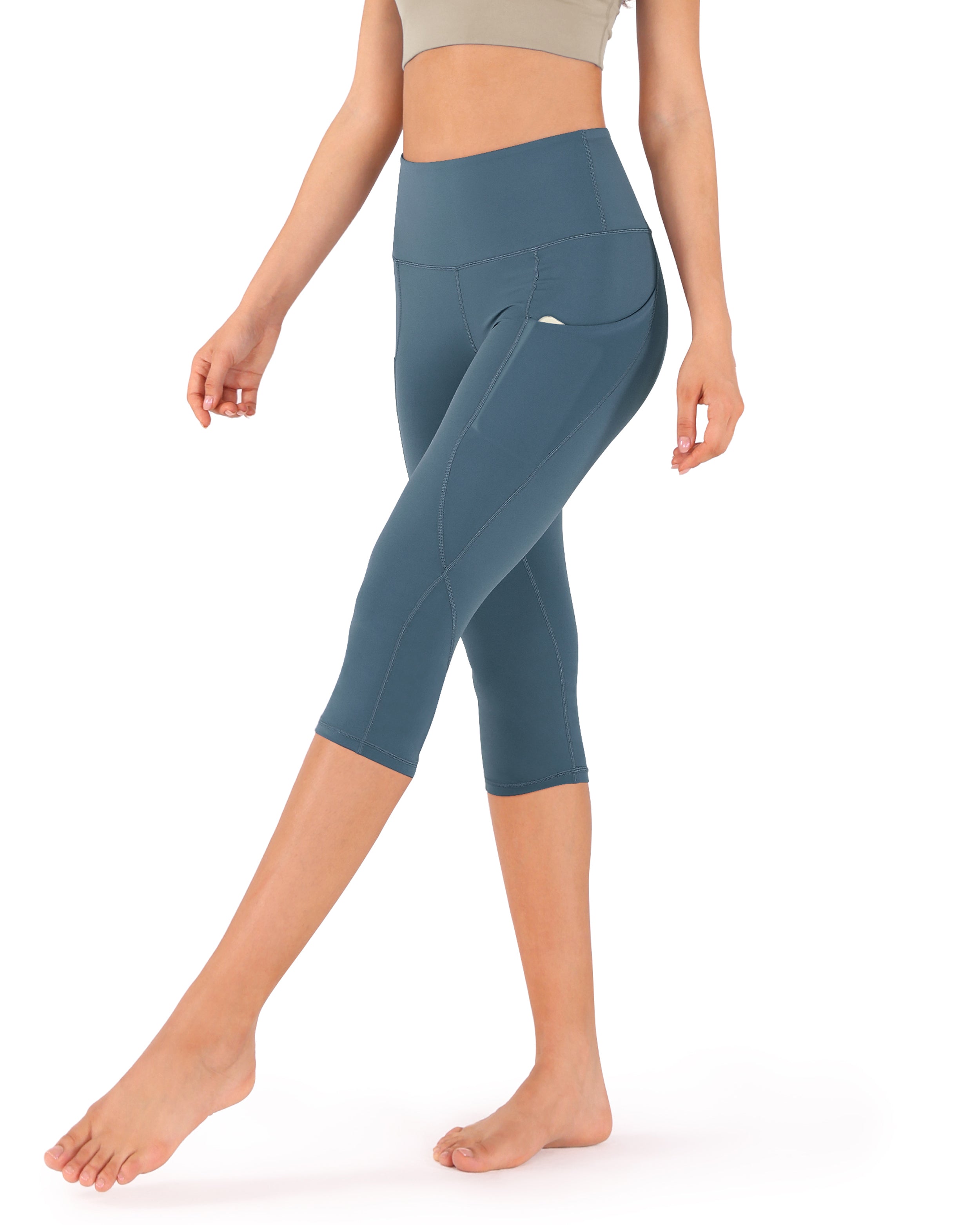 19" High Waist Yoga Capris with Pockets - ododos