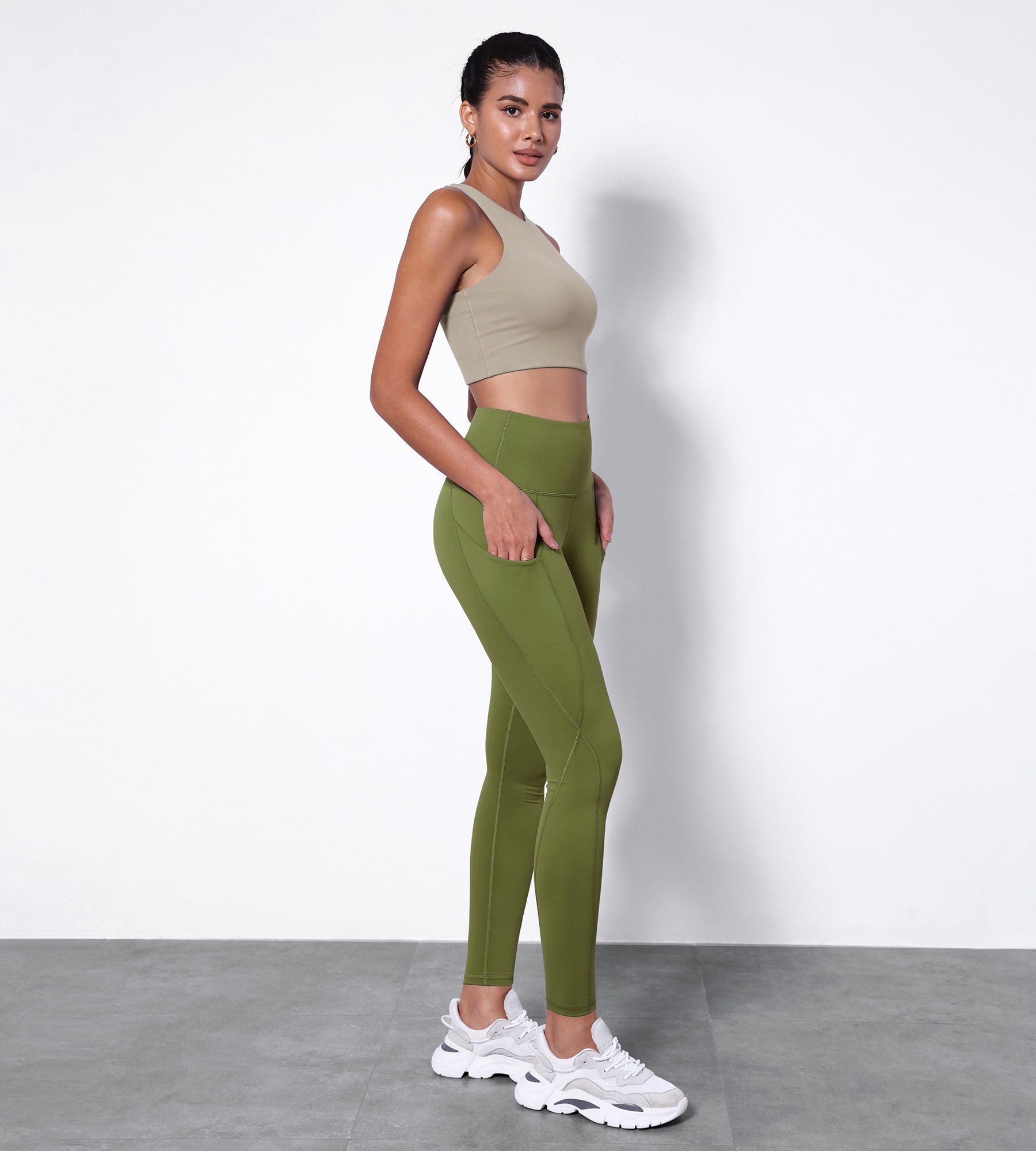 Ododos high waist out pocket yoga pants tummy control workout running 4 way stretch yoga leggings outlet