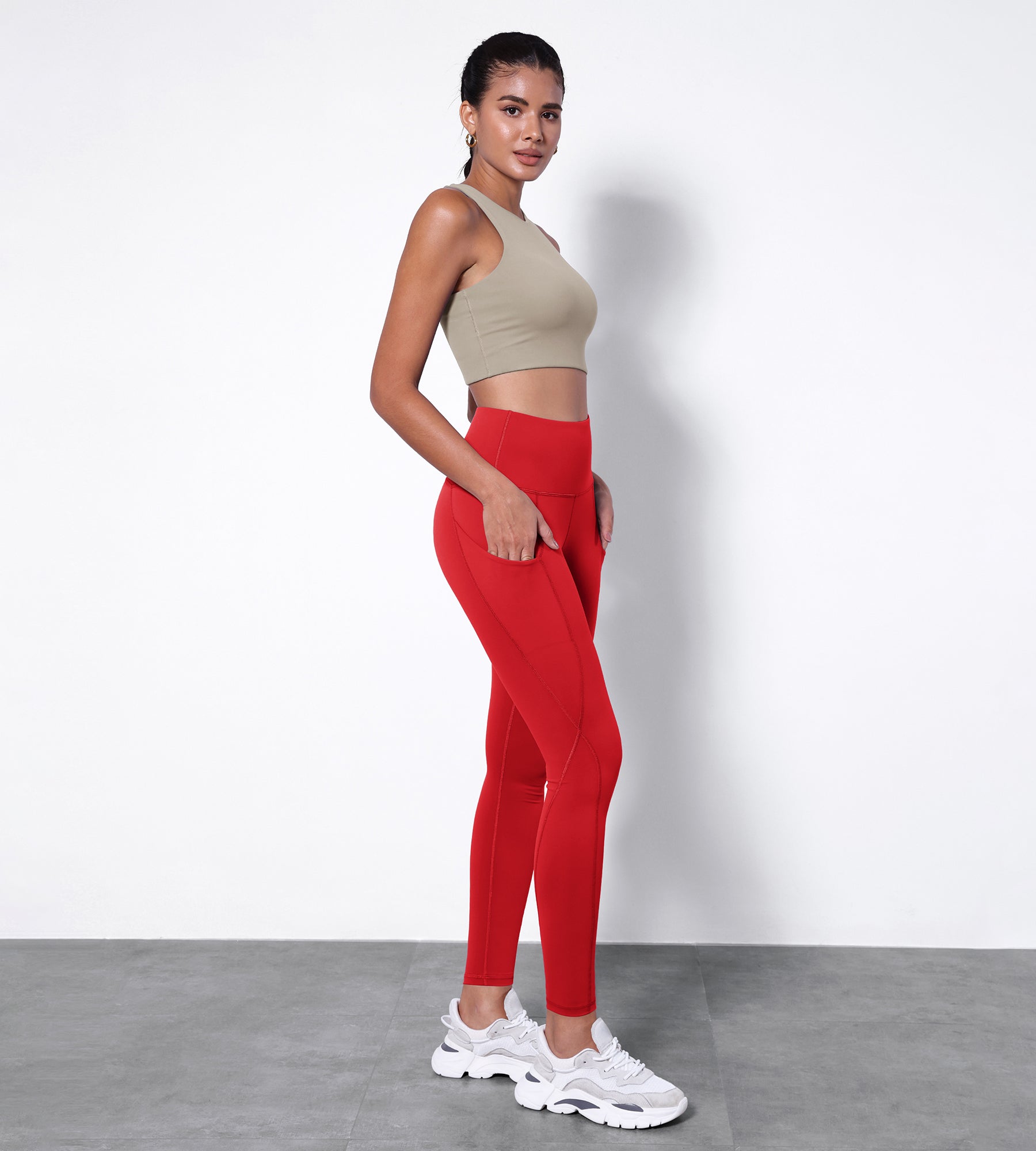 28" High Waisted Yoga Leggings with Pockets Red - ododos