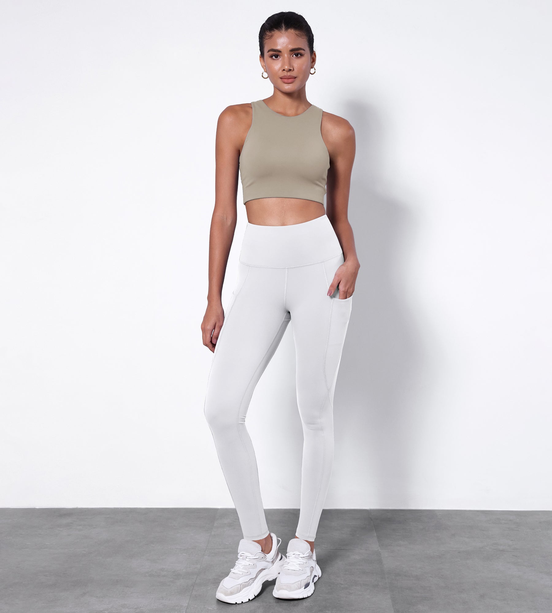 28" High Waisted Yoga Leggings with Pockets White - ododos