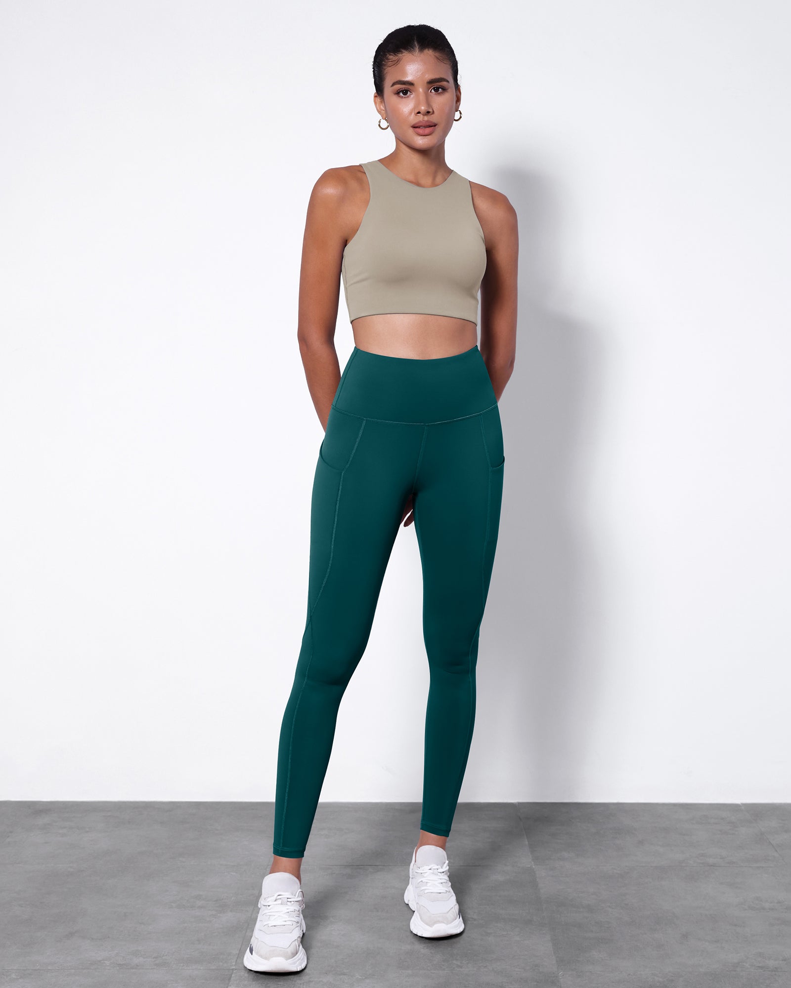 7/8 High Waist Sports Leggings with Pockets Forest Teal - ododos