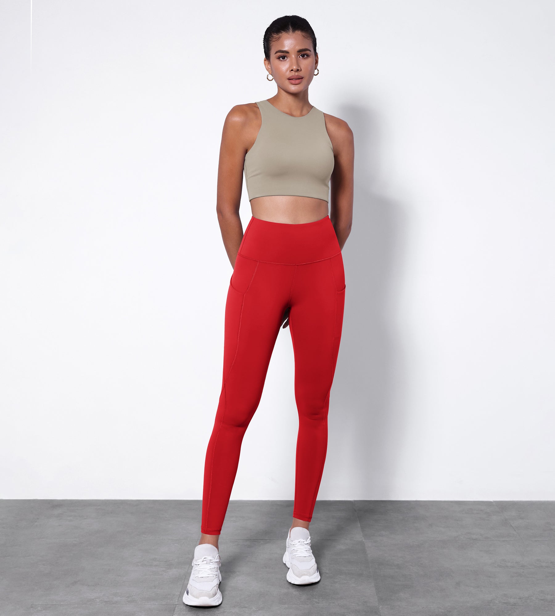 7/8 High Waist Sports Leggings with Pockets Red - ododos