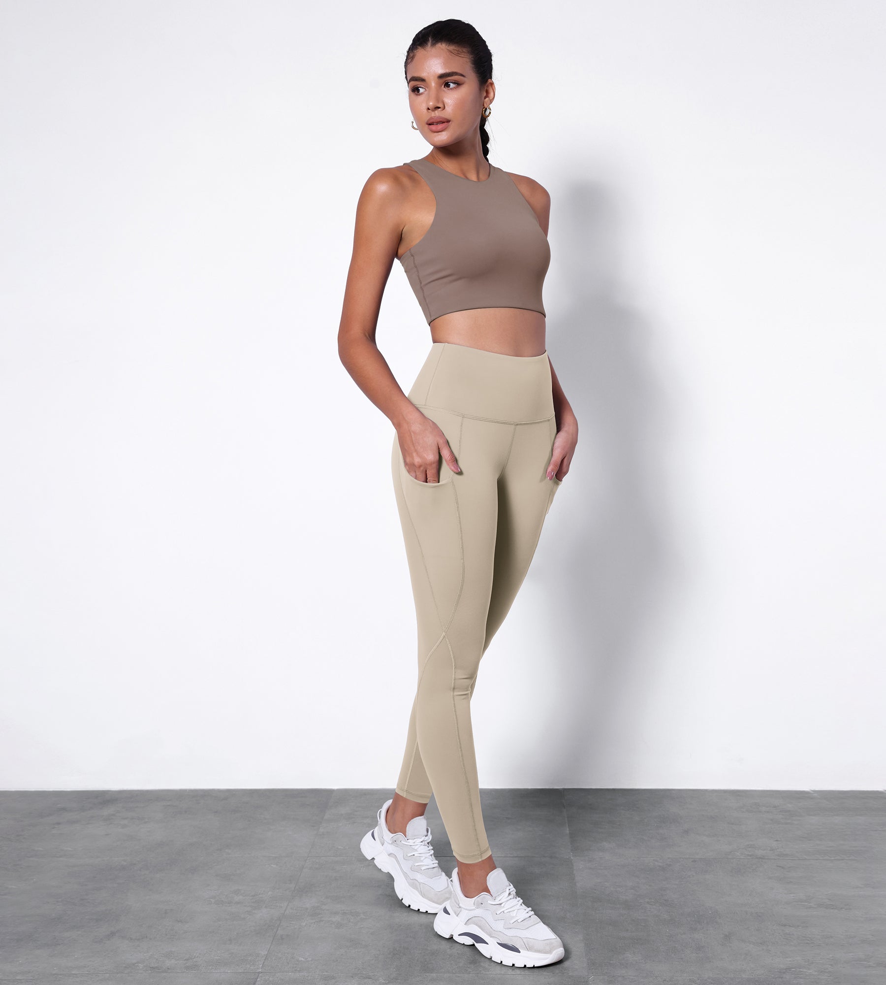 7/8 High Waist Sports Leggings with Pockets Taupe - ododos