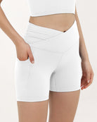 5" Cross Waist Sports Workout Biker Shorts White - ododos