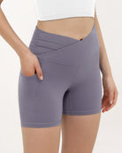 5" Cross Waist Sports Workout Biker Shorts Ash Violet - ododos