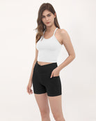 5" Cross Waist Sports Workout Biker Shorts - ododos