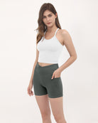 5" Cross Waist Sports Workout Biker Shorts - ododos