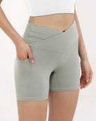 5" Cross Waist Sports Workout Biker Shorts Light Grey - ododos