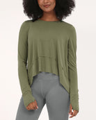 Long Sleeve Gym Yoga Shirts Army Green - ododos