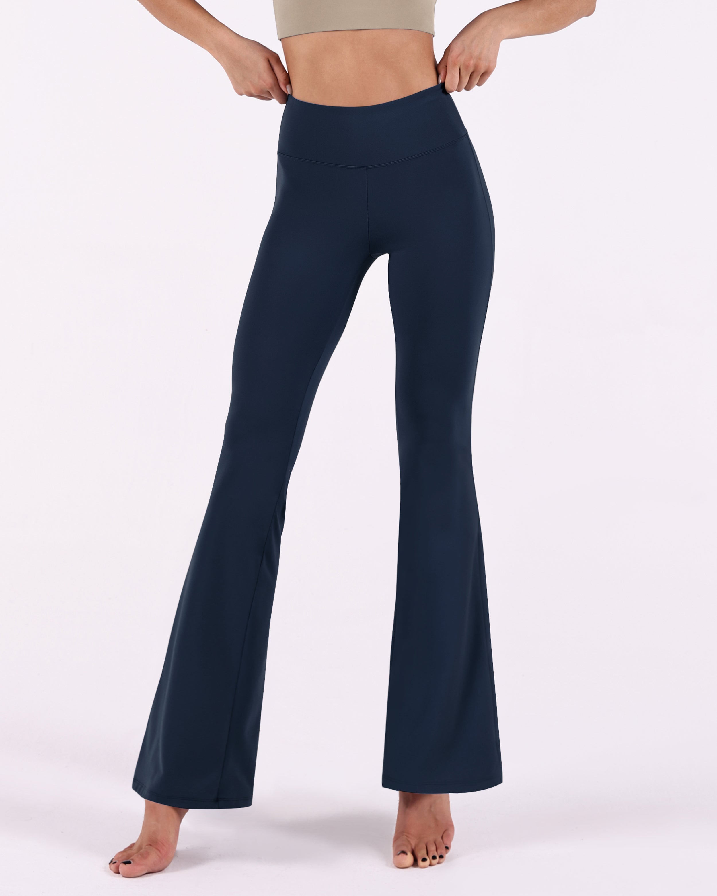 29" High Waisted Flared Work Pants Navy - ododos
