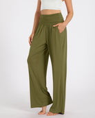 28" Wide Leg Palazzo Loose Comfy Lounge Pants with Pockets Army - ododos