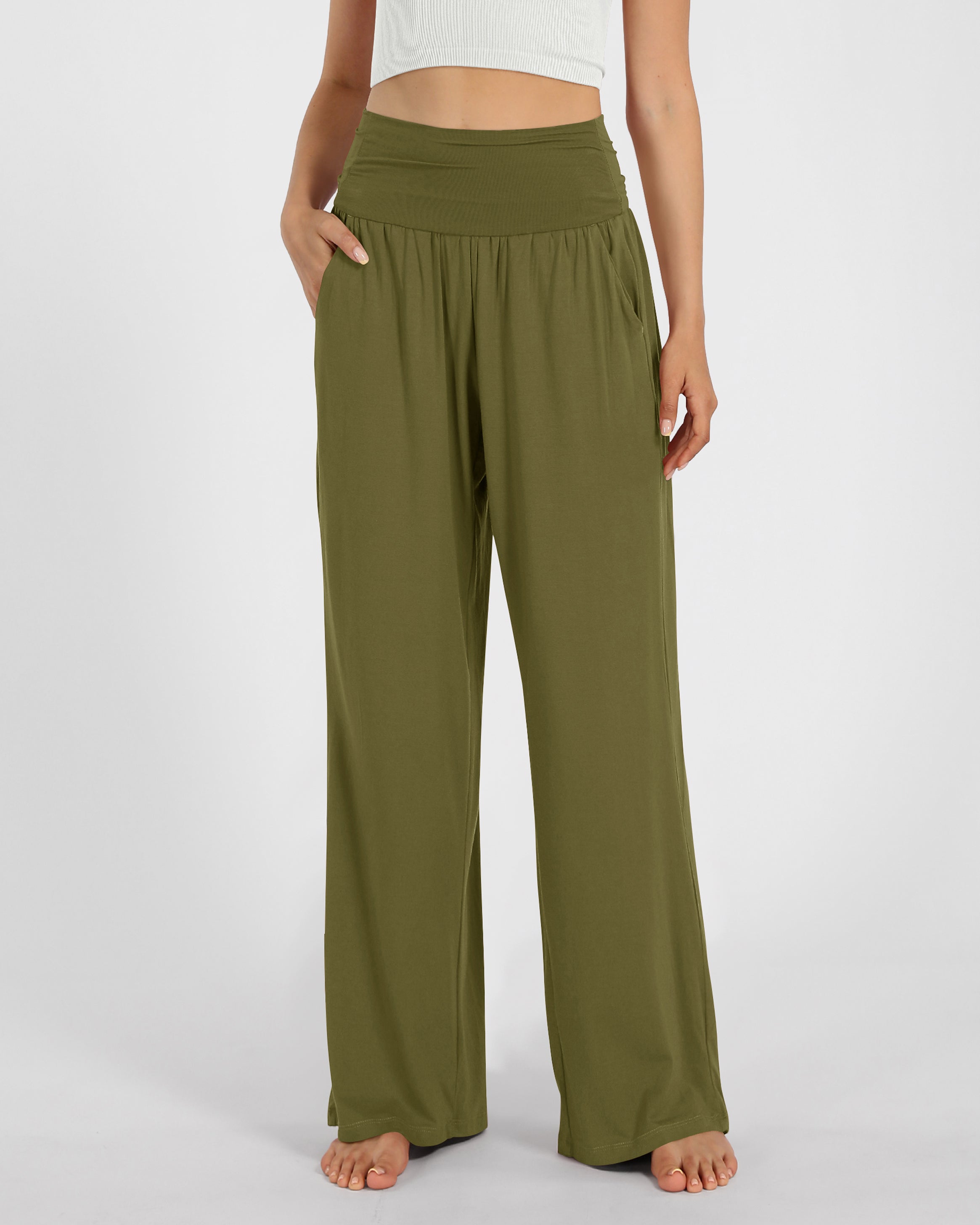 28" Wide Leg Palazzo Loose Comfy Lounge Pants with Pockets - ododos