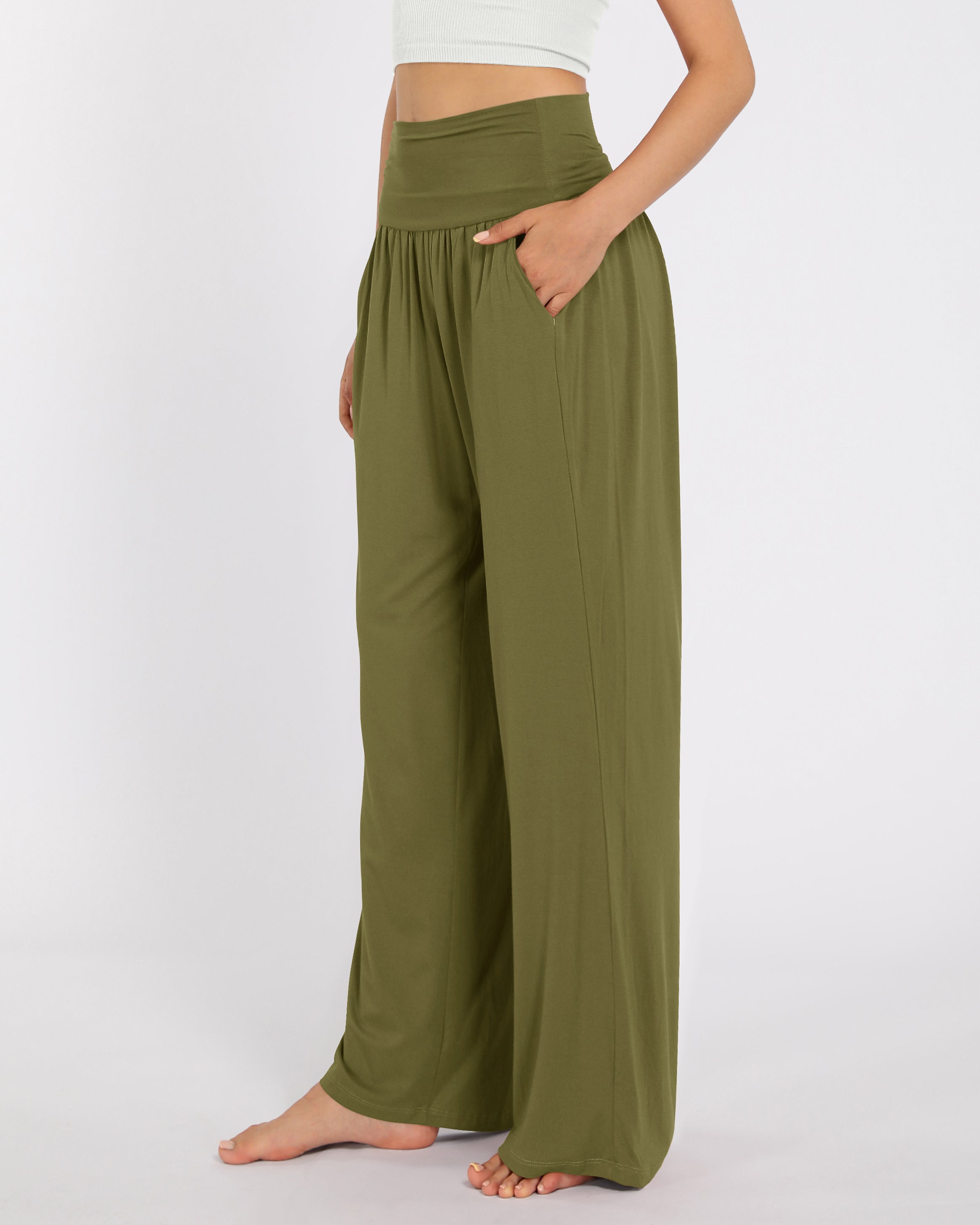 28" Wide Leg Palazzo Loose Comfy Lounge Pants with Pockets - ododos