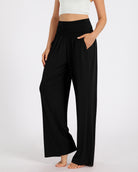 28" Wide Leg Palazzo Loose Comfy Lounge Pants with Pockets Black - ododos