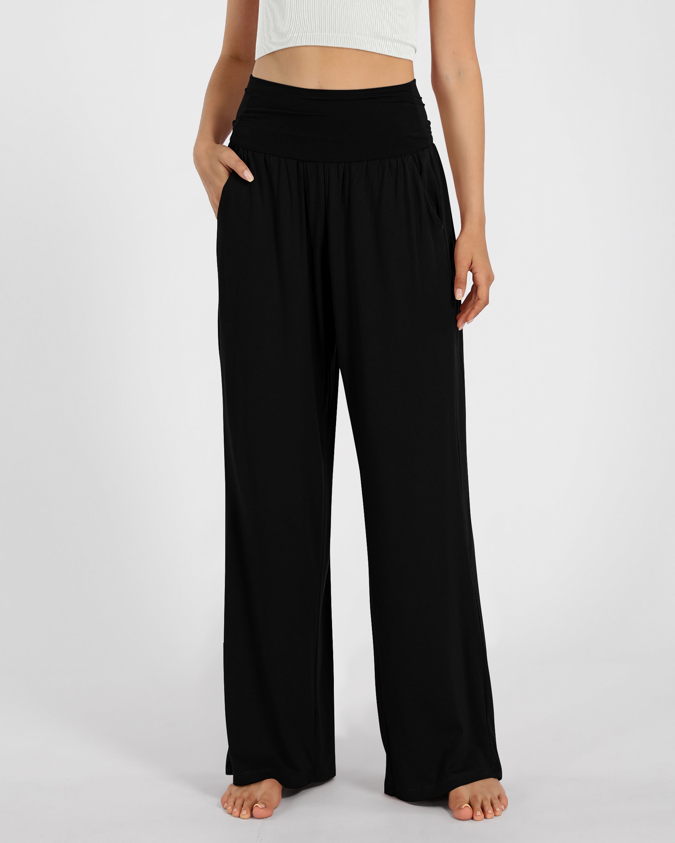 28" Wide Leg Palazzo Loose Comfy Lounge Pants with Pockets - ododos