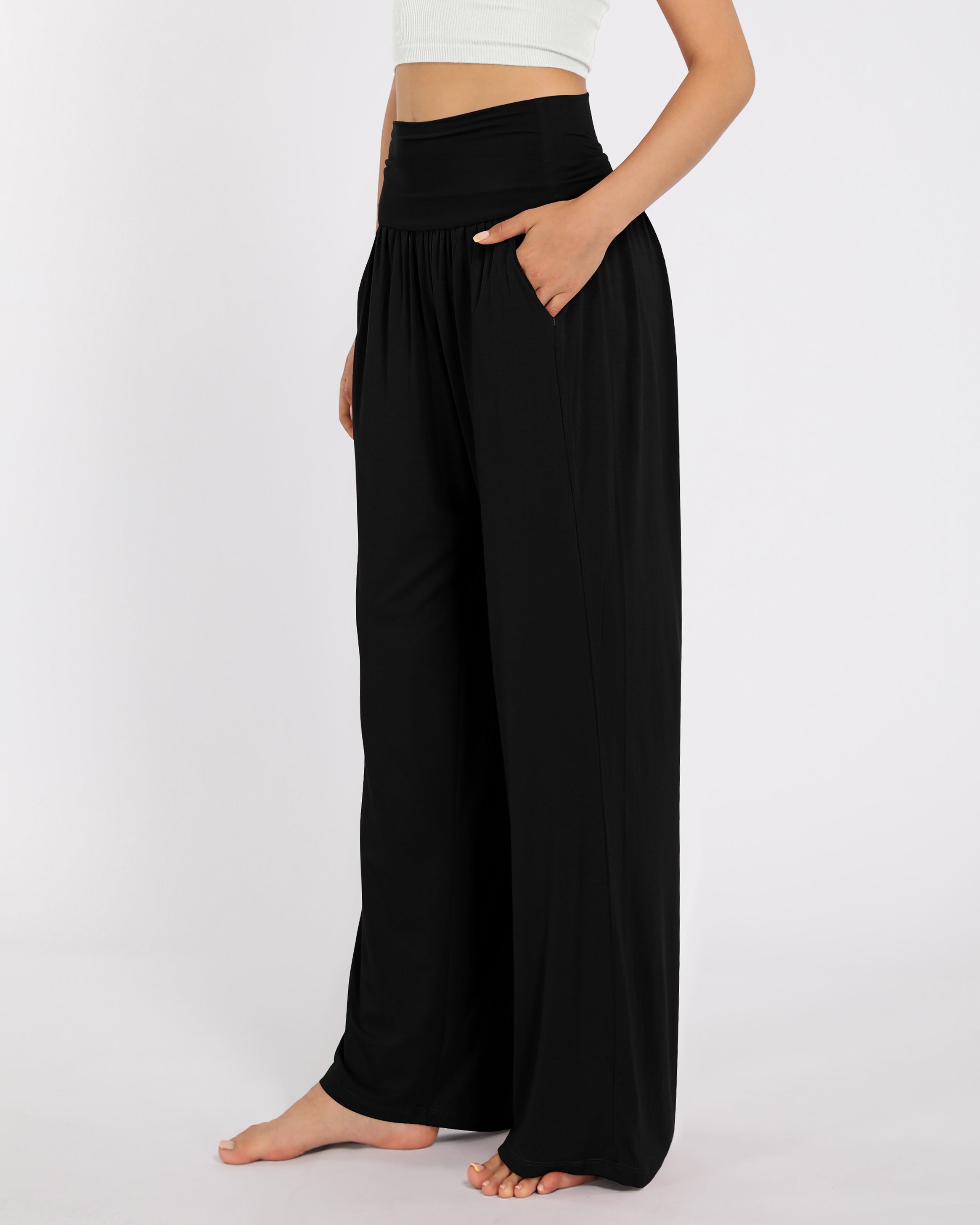 28" Wide Leg Palazzo Loose Comfy Lounge Pants with Pockets - ododos