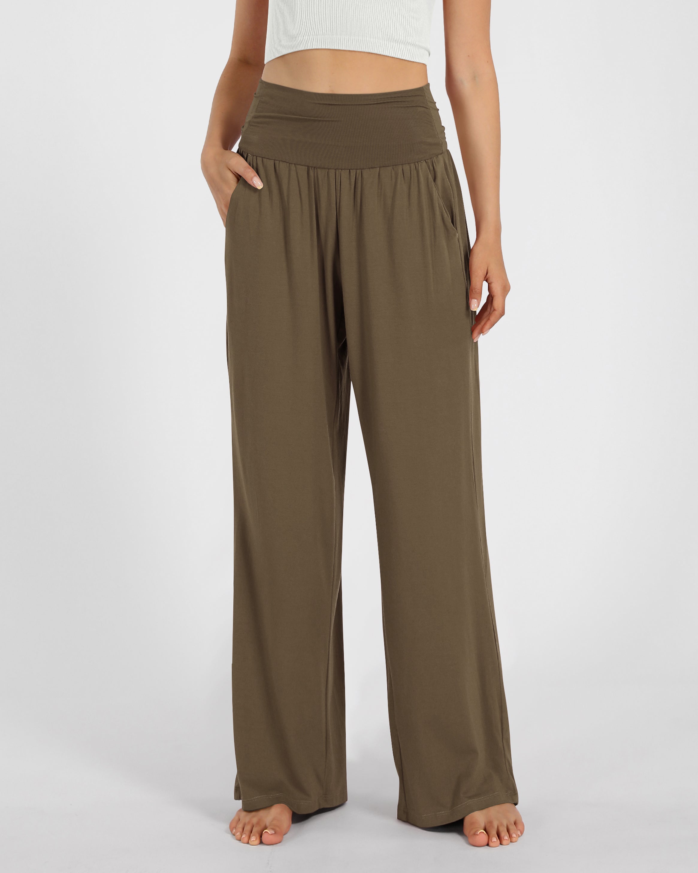 28" Wide Leg Palazzo Loose Comfy Lounge Pants with Pockets - ododos
