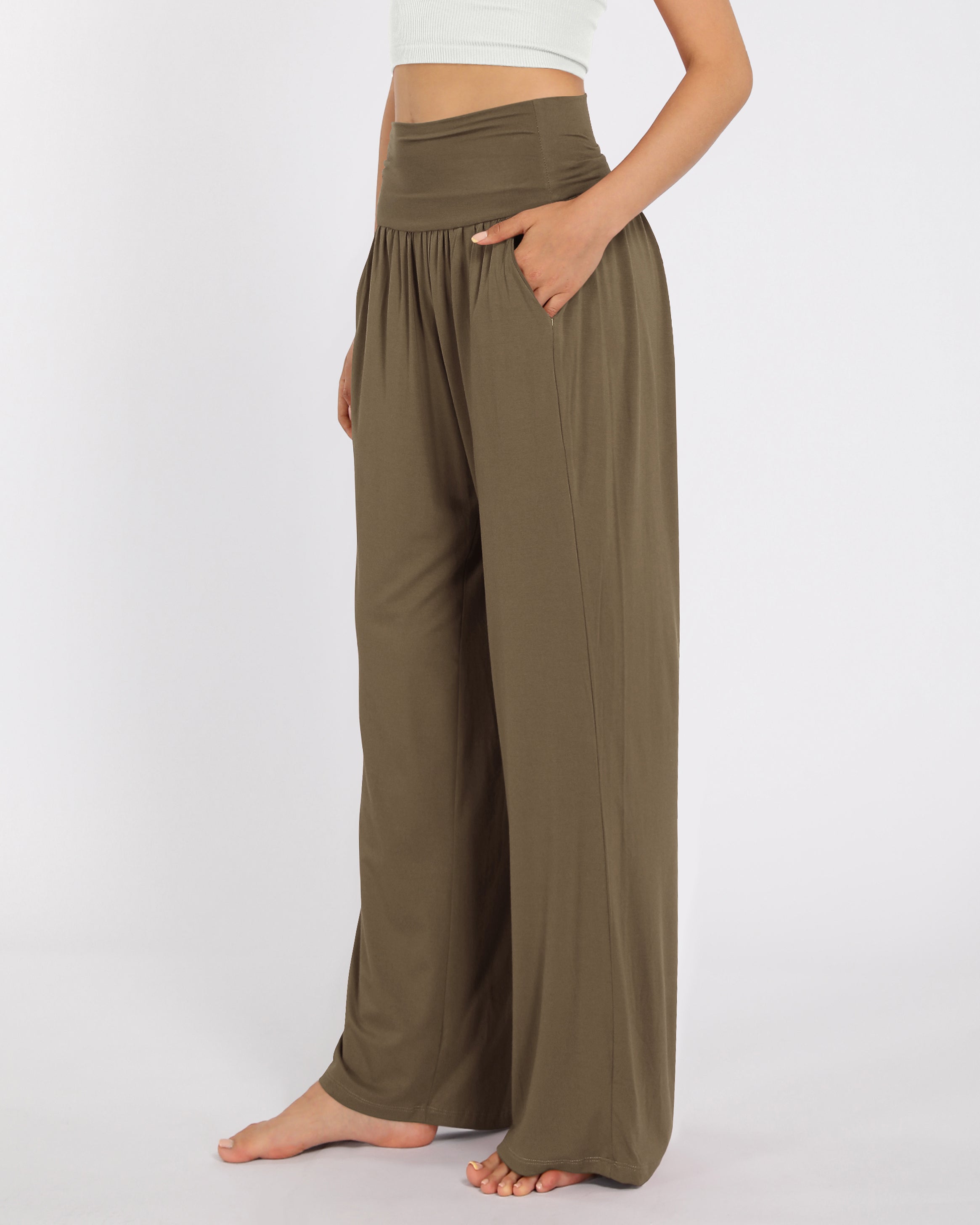 28" Wide Leg Palazzo Loose Comfy Lounge Pants with Pockets - ododos