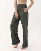 Wide Leg Lounge Pants with Pockets Charcoal Heather - ododos