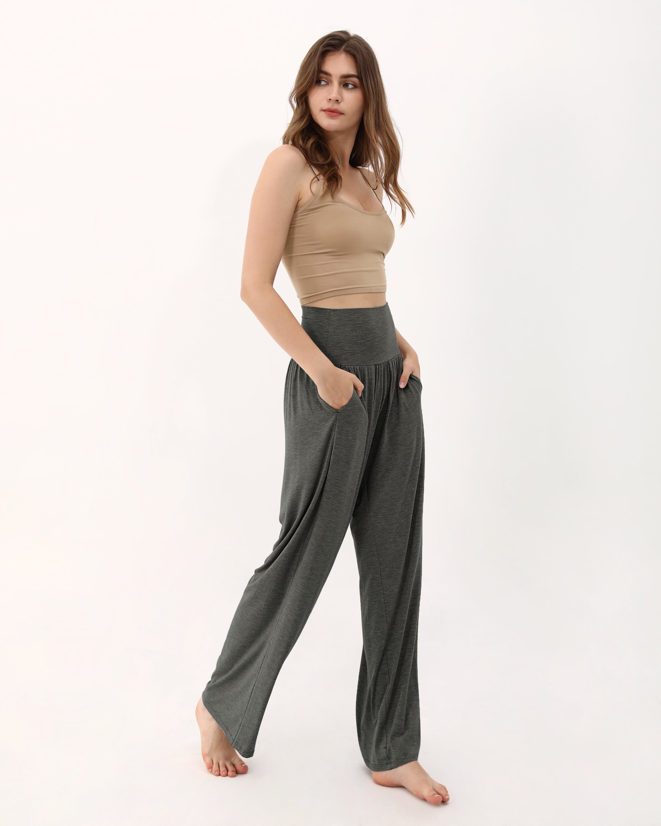 28" Wide Leg Palazzo Loose Comfy Lounge Pants with Pockets - ododos