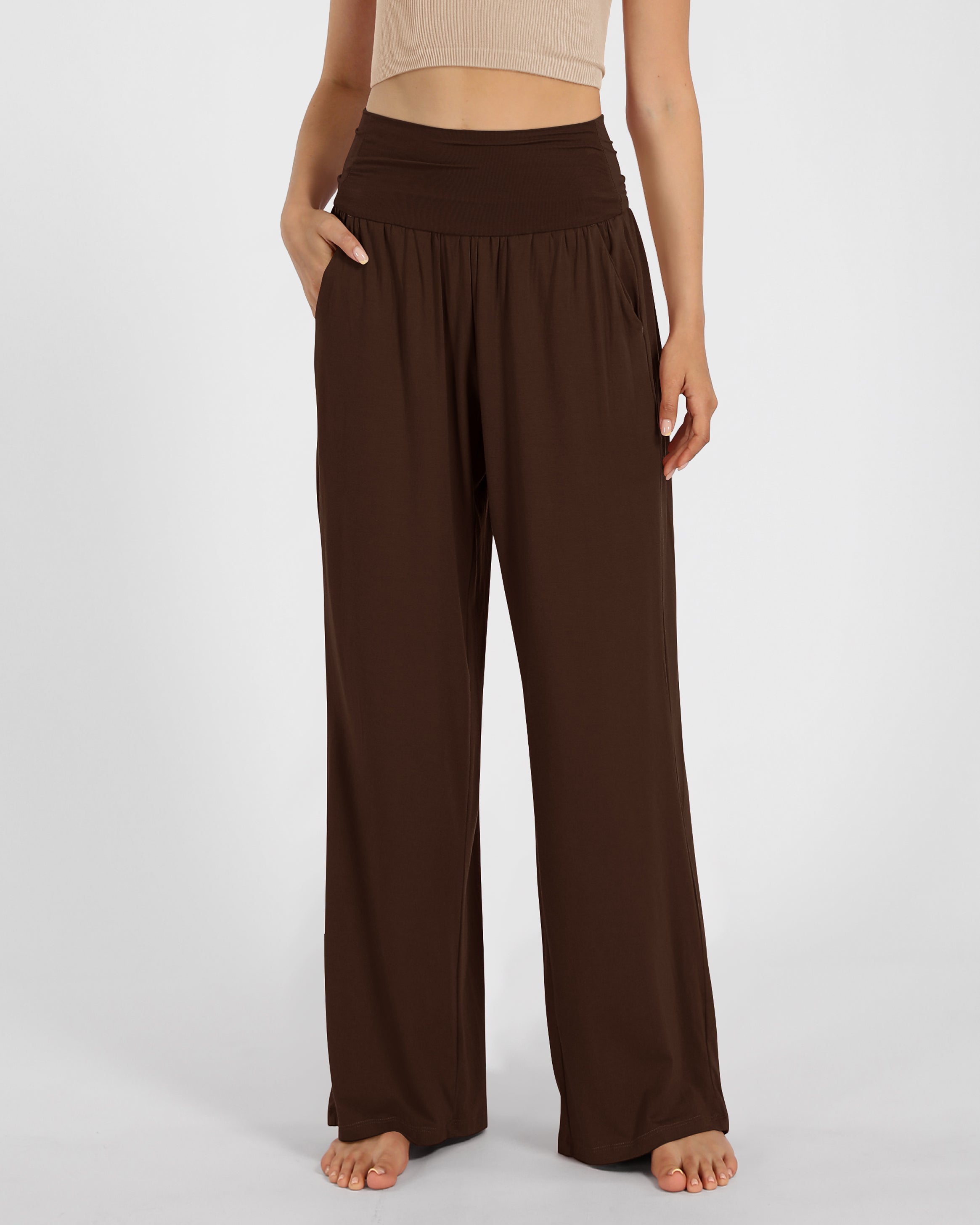 28" Wide Leg Palazzo Loose Comfy Lounge Pants with Pockets - ododos
