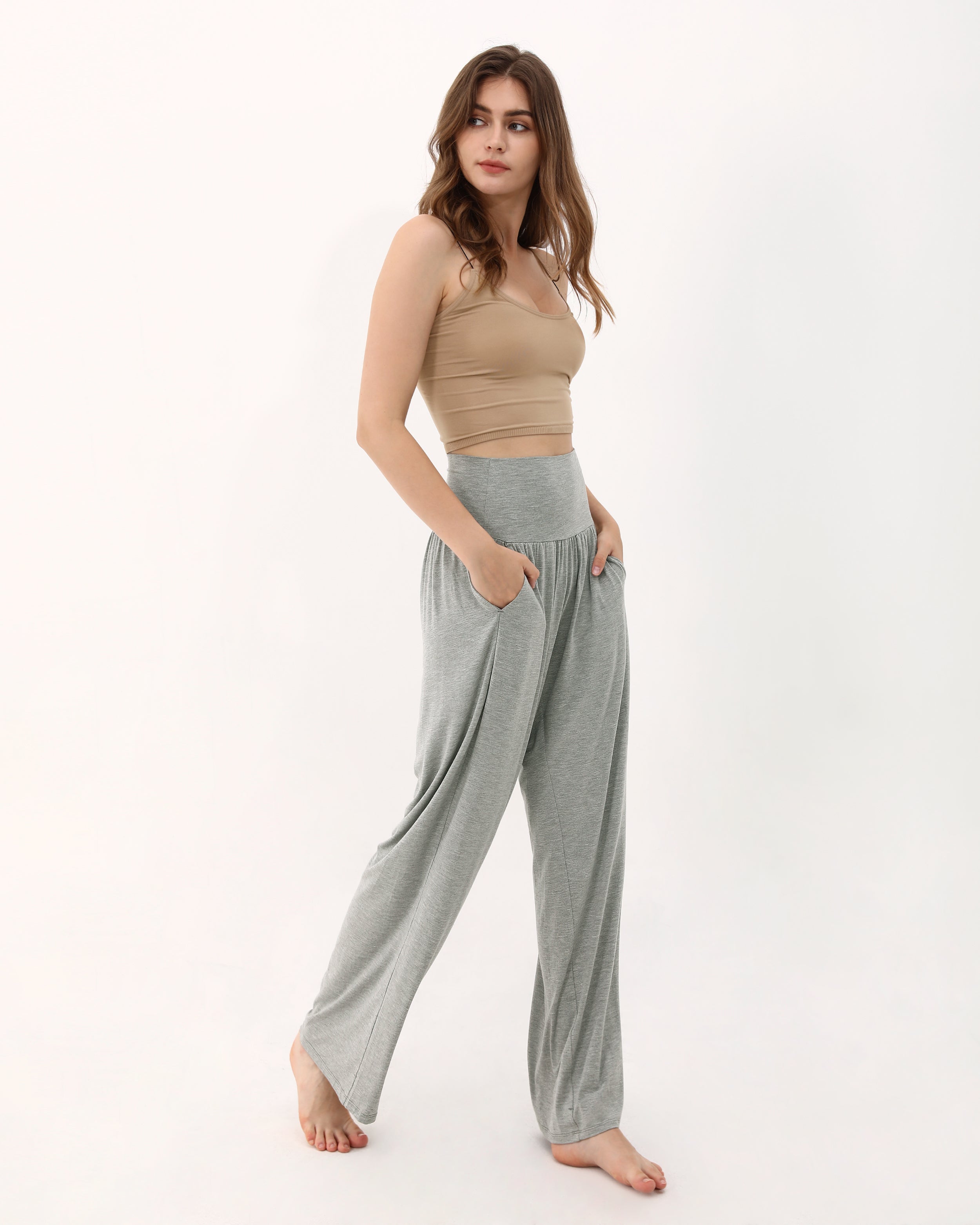 28" Wide Leg Palazzo Loose Comfy Lounge Pants with Pockets - ododos