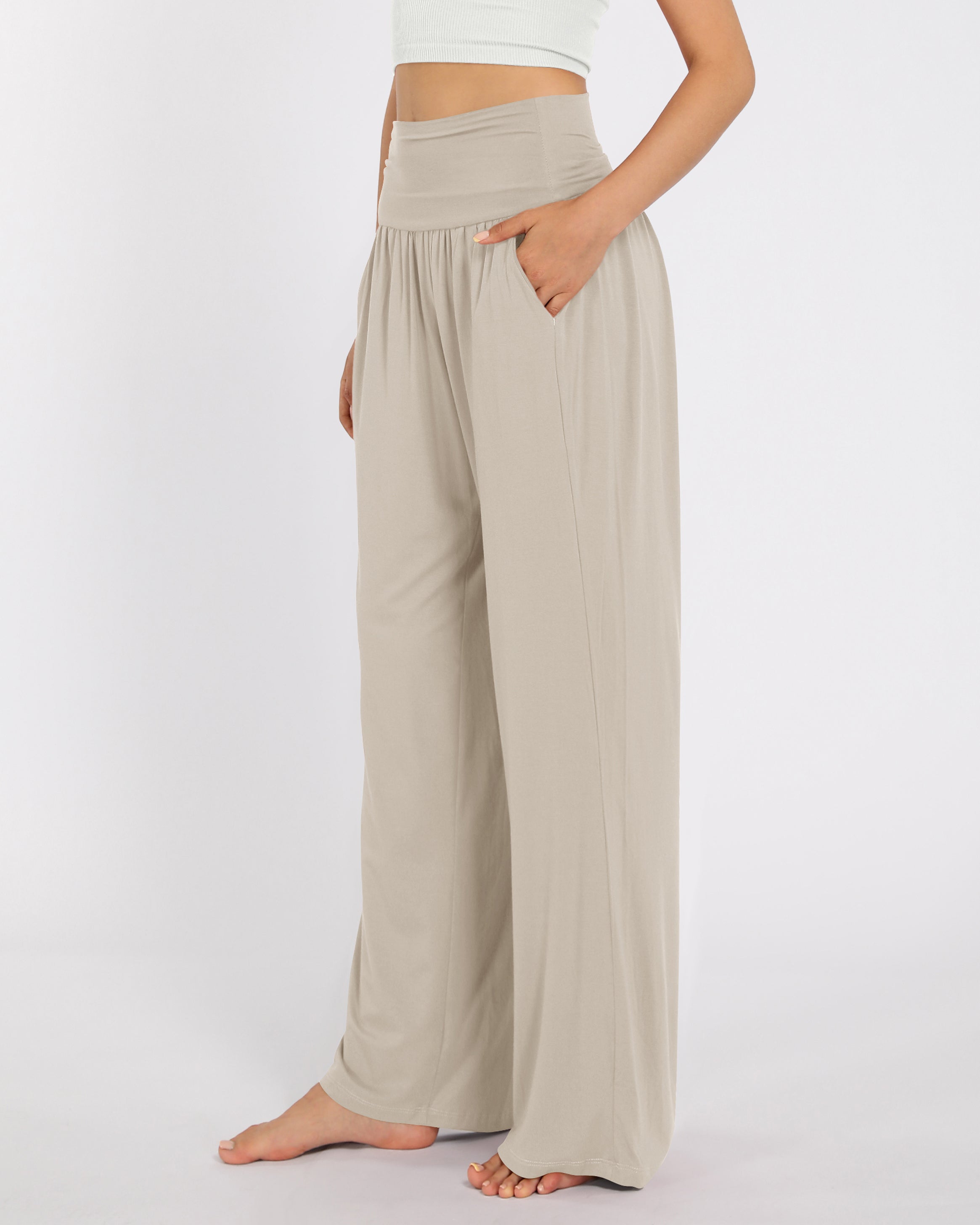 28" Wide Leg Palazzo Loose Comfy Lounge Pants with Pockets - ododos