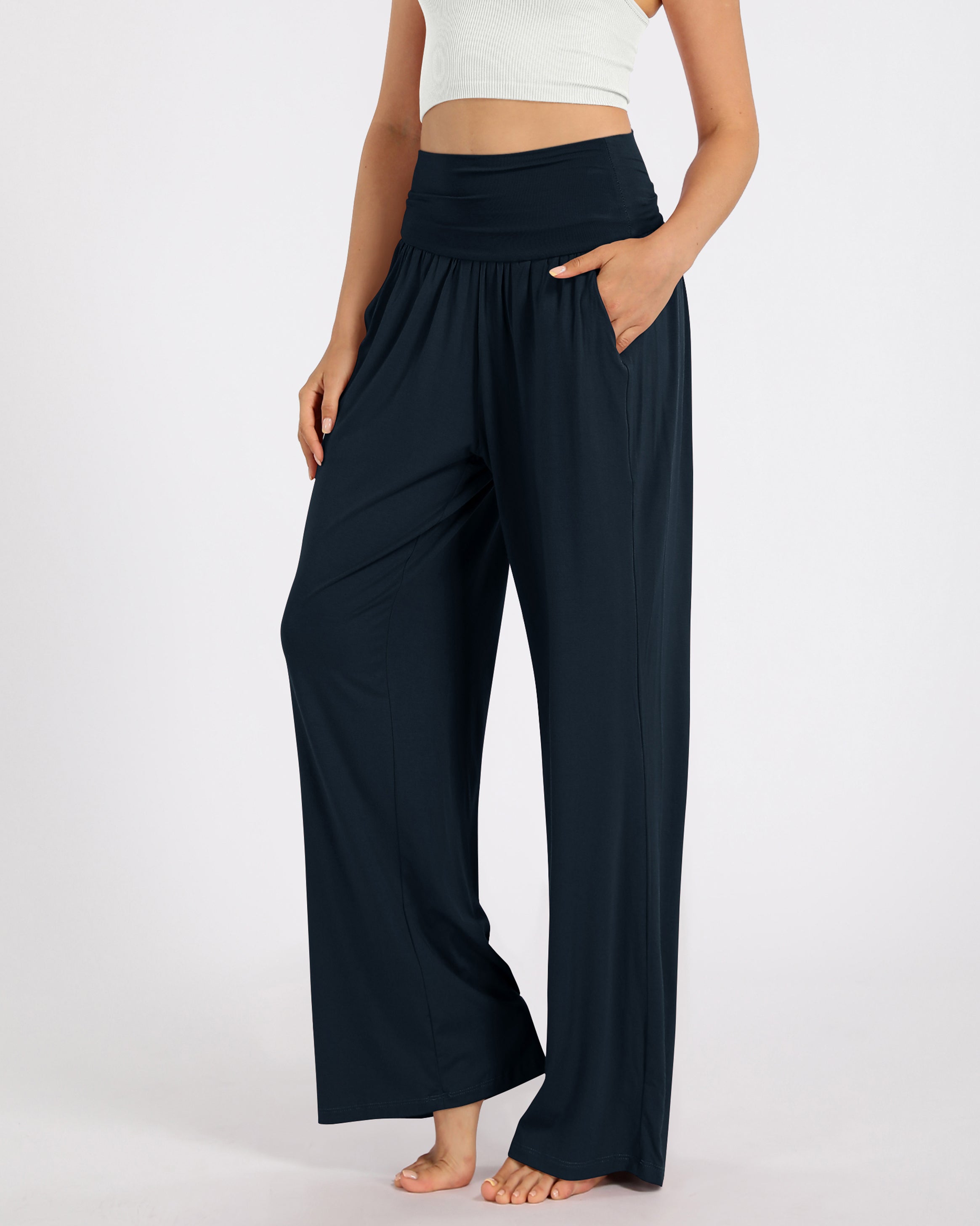 Wide Leg Lounge Pants with Pockets Midnight - ododos