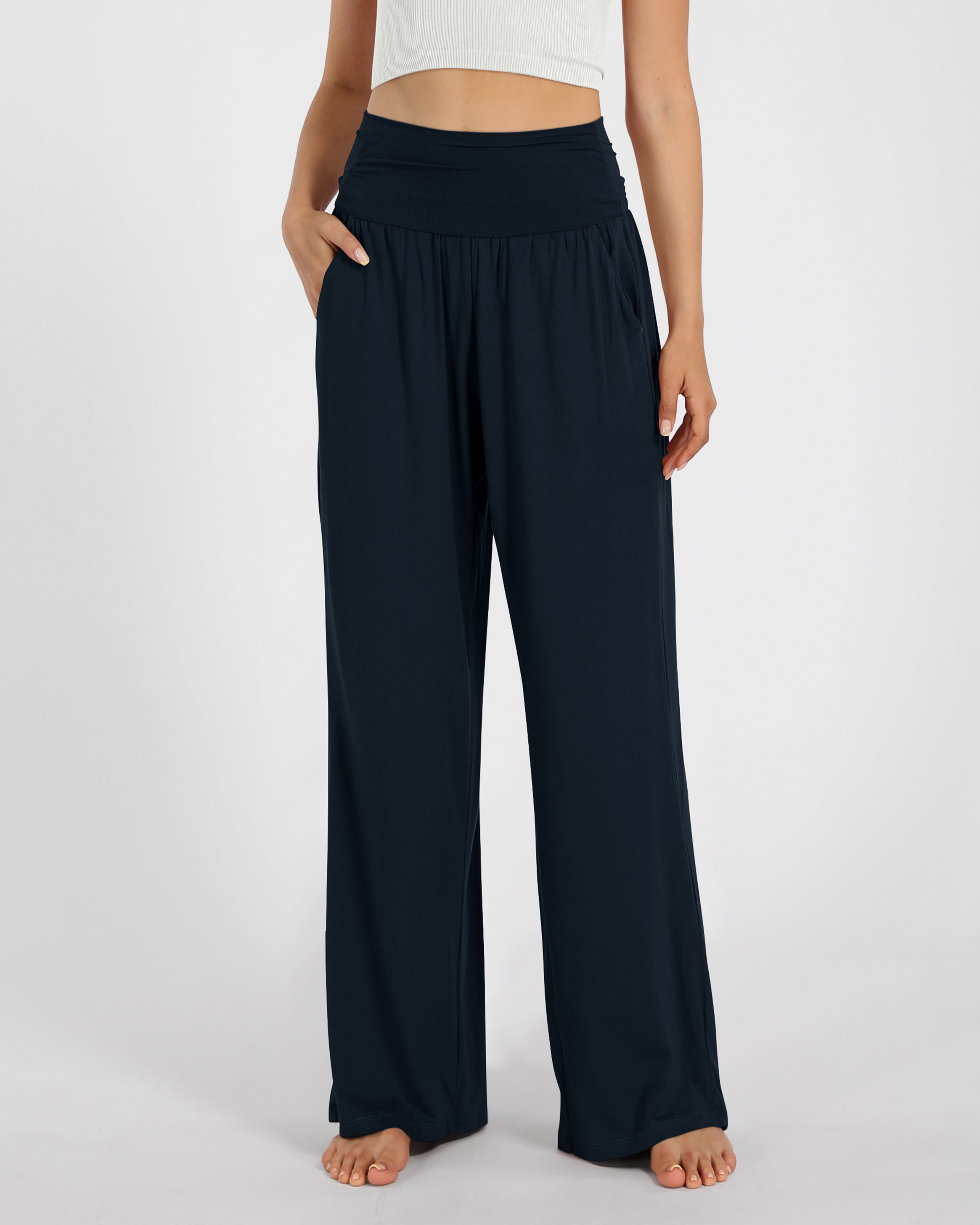 28" Wide Leg Palazzo Loose Comfy Lounge Pants with Pockets - ododos