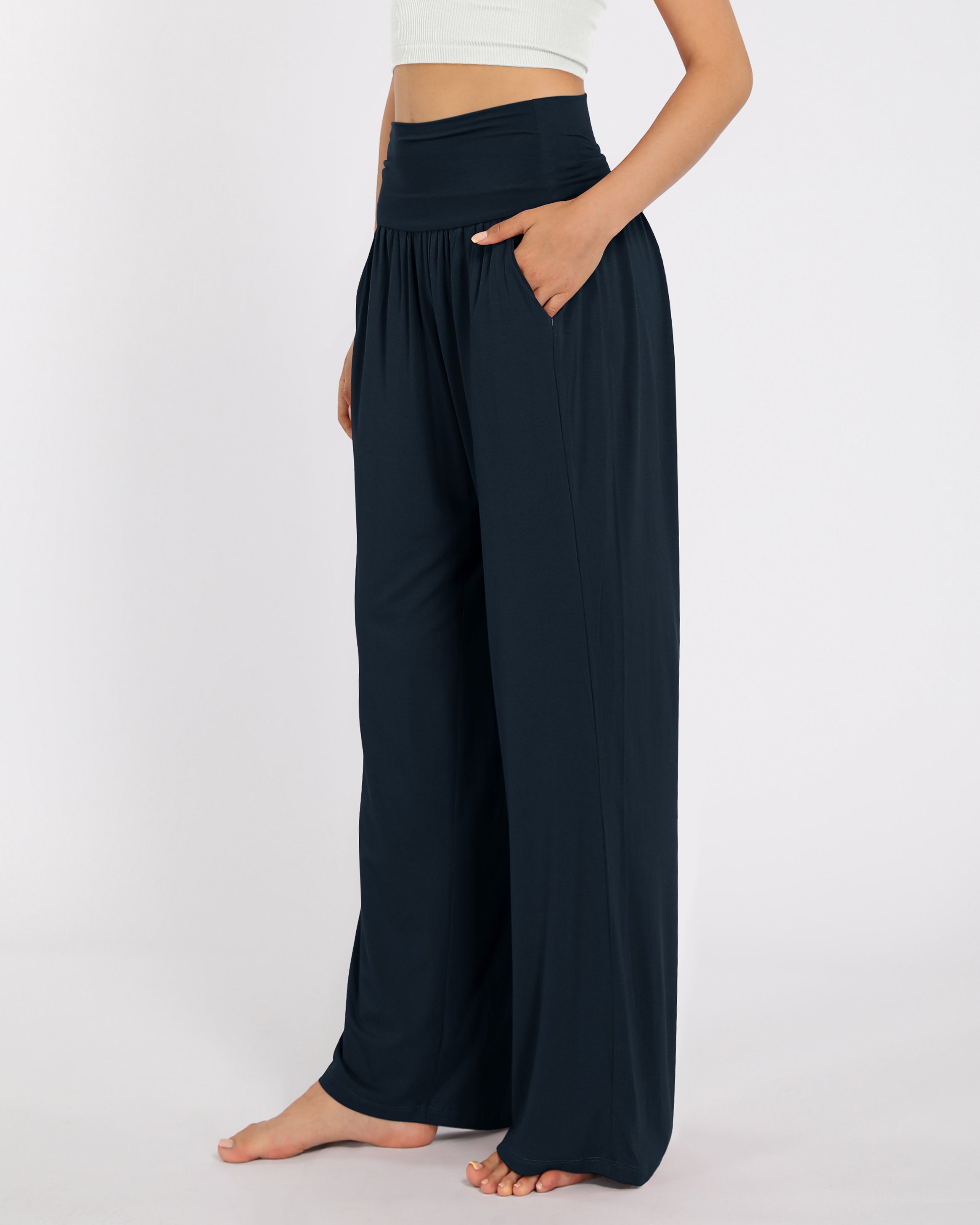 28" Wide Leg Palazzo Loose Comfy Lounge Pants with Pockets - ododos