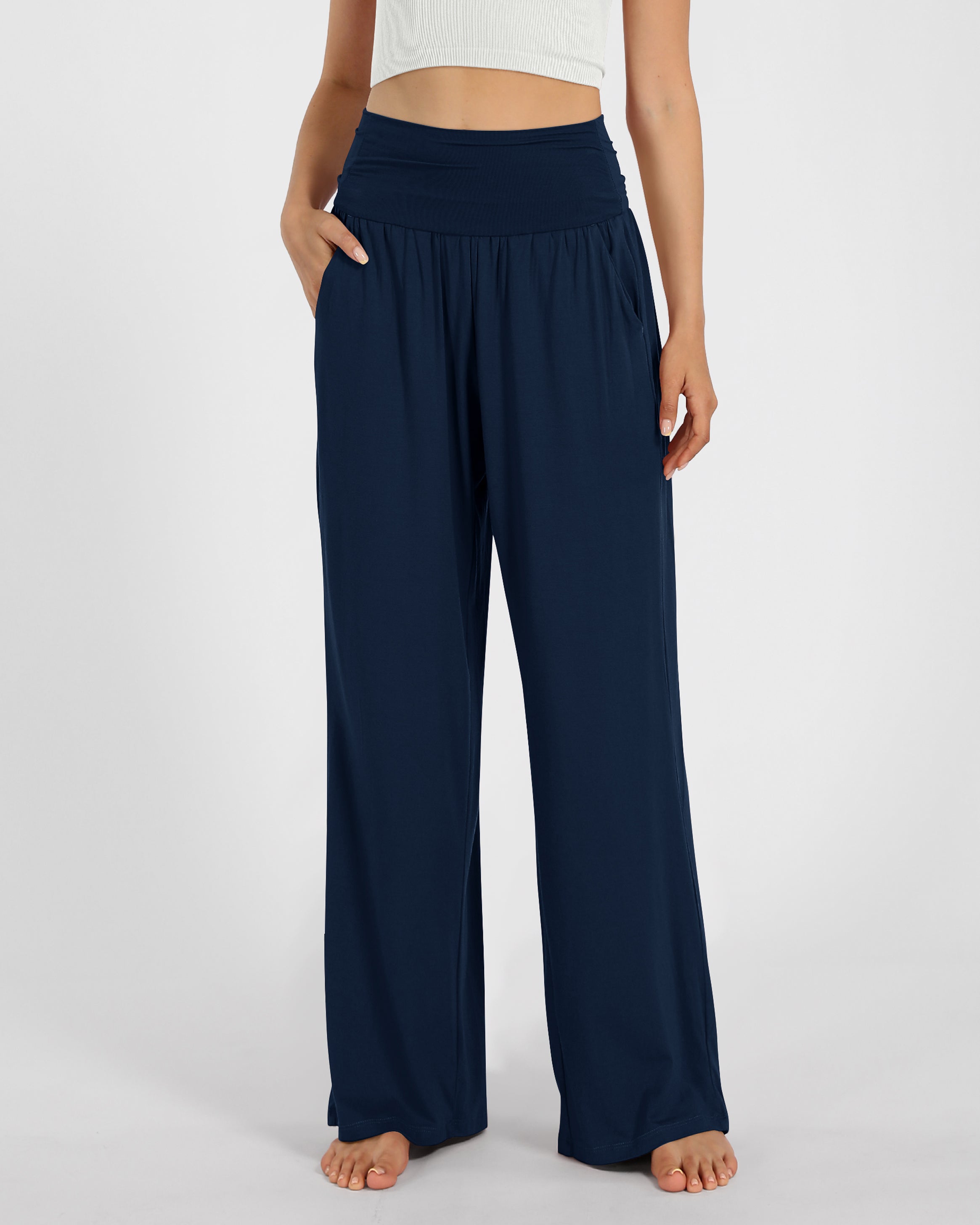 28" Wide Leg Palazzo Loose Comfy Lounge Pants with Pockets - ododos