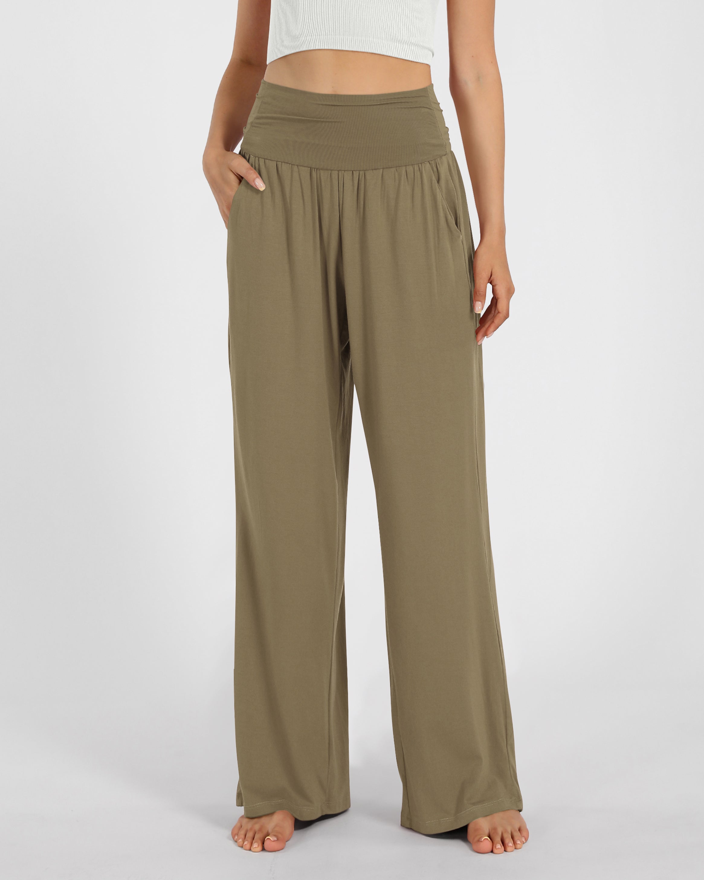 28" Wide Leg Palazzo Loose Comfy Lounge Pants with Pockets - ododos