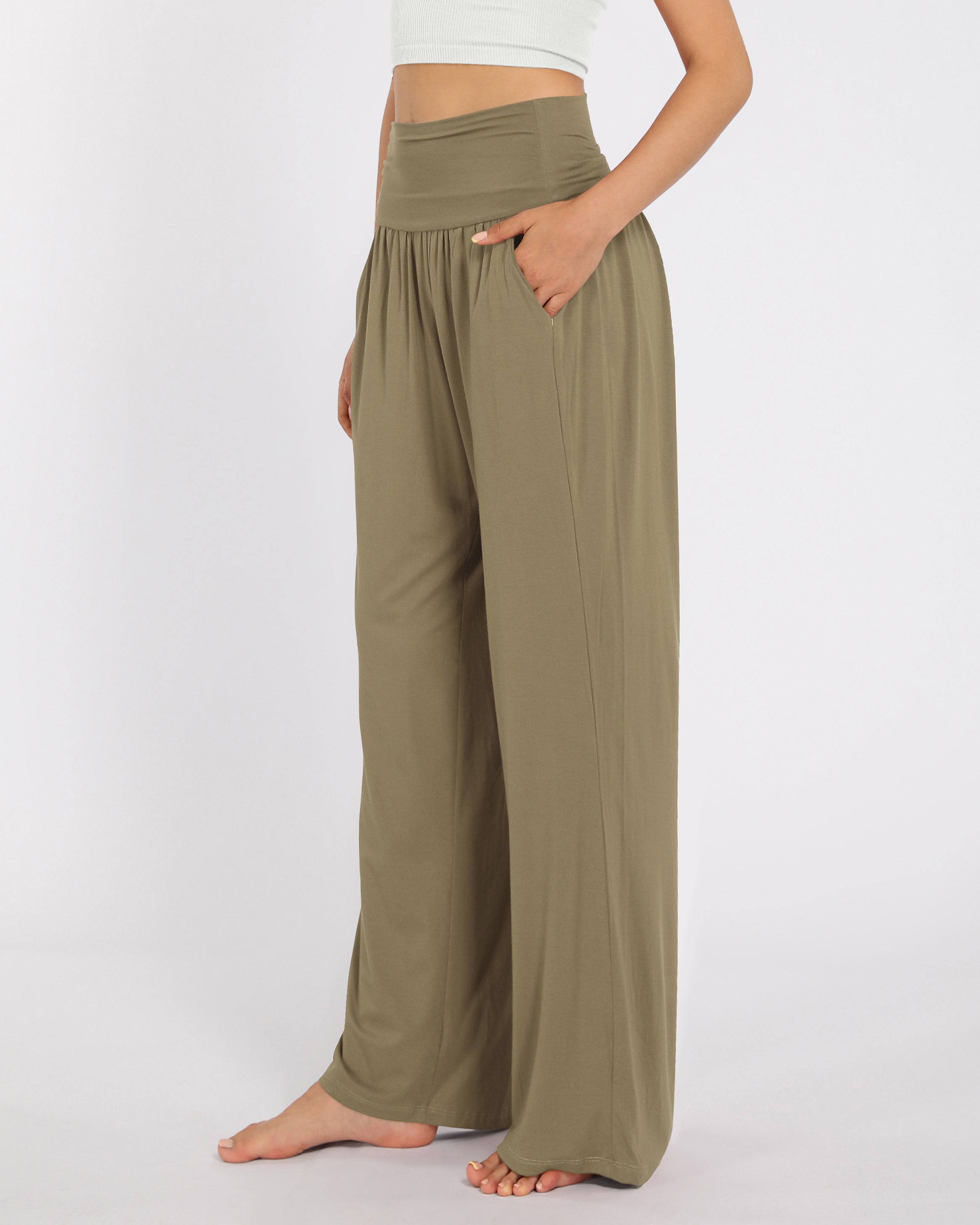 28" Wide Leg Palazzo Loose Comfy Lounge Pants with Pockets - ododos