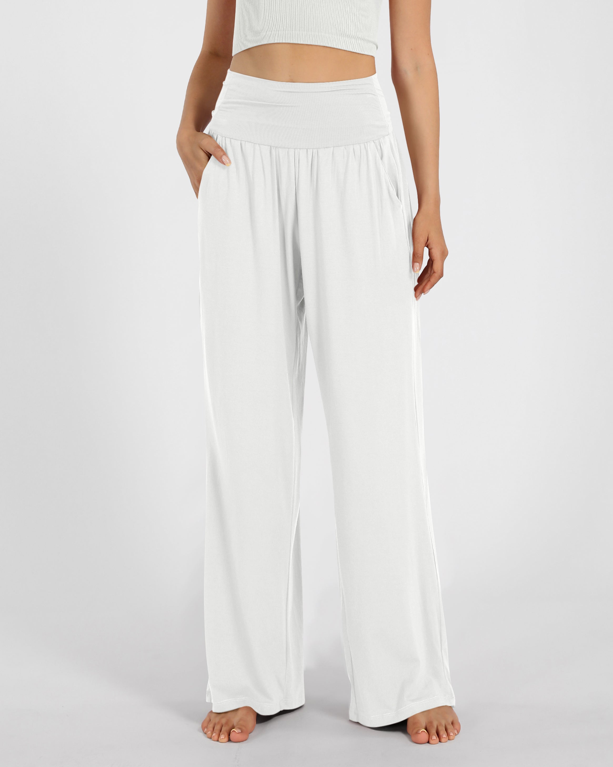 28" Wide Leg Palazzo Loose Comfy Lounge Pants with Pockets - ododos