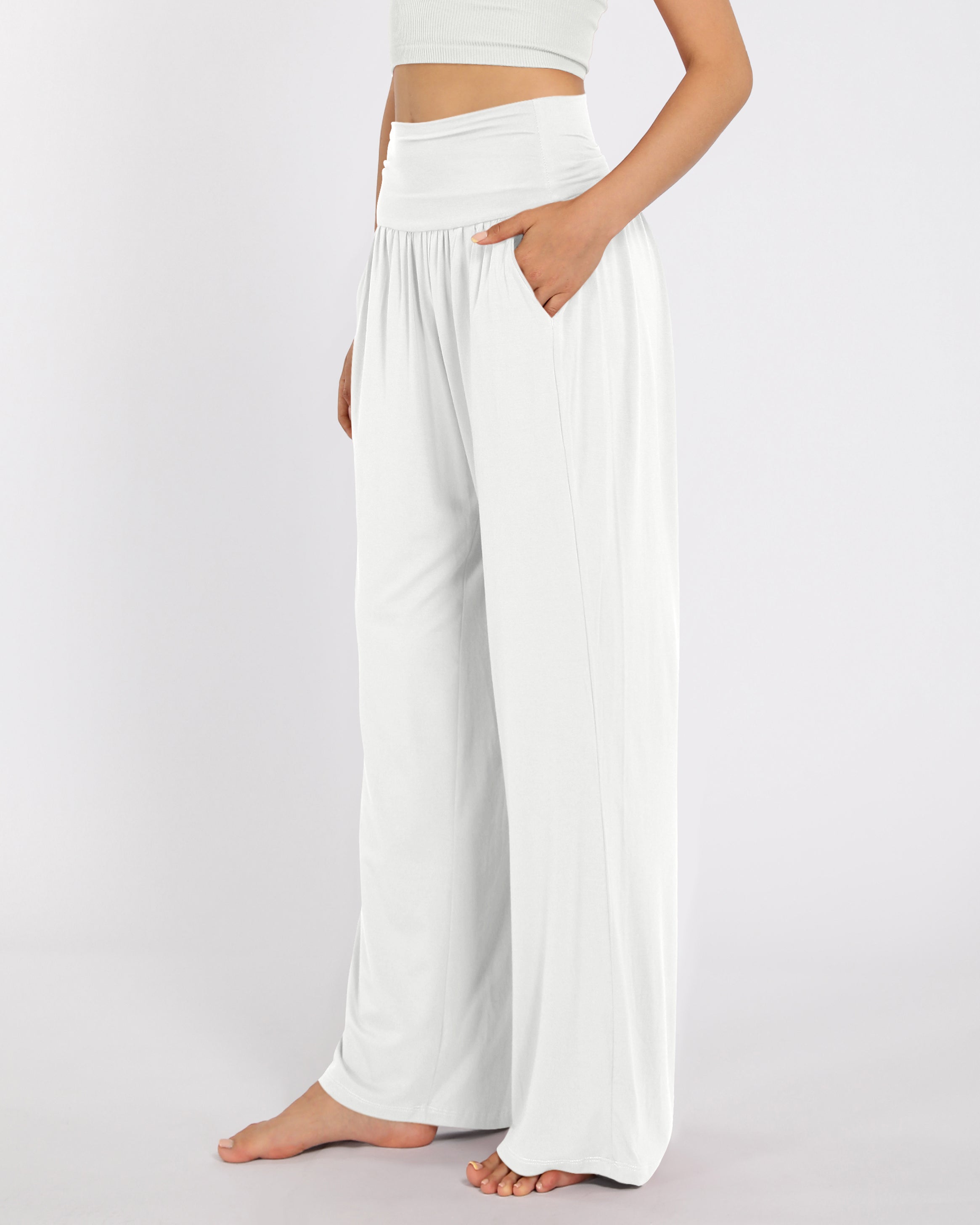 28" Wide Leg Palazzo Loose Comfy Lounge Pants with Pockets - ododos
