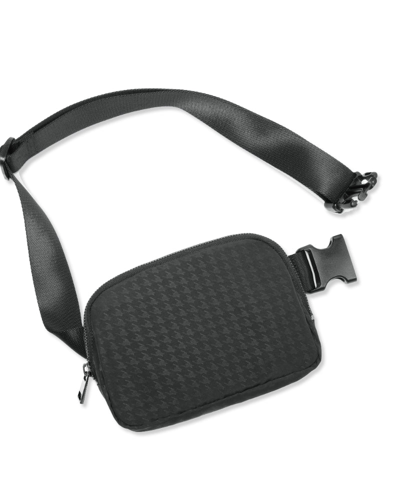 Trendy Patterned Mini Belt Bag Houndstooth Black 8" x 2" x 5.5" - ododos