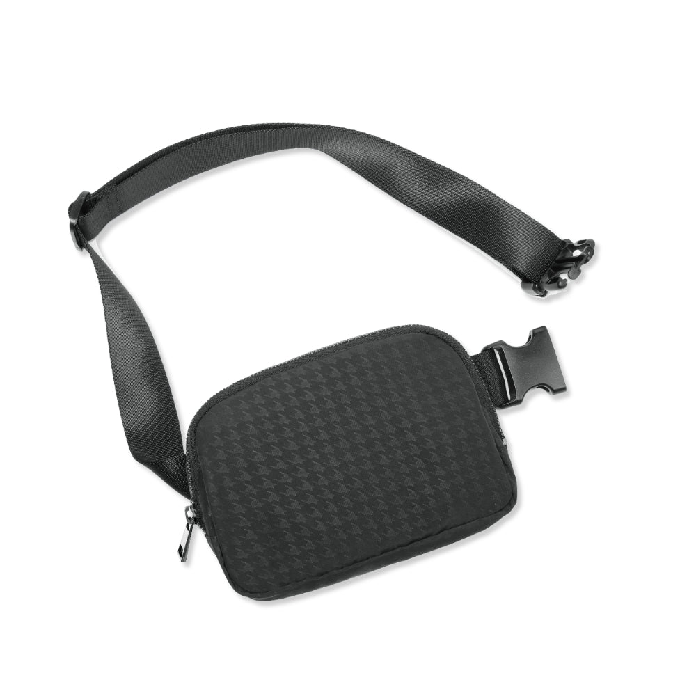 Trendy Patterned Mini Belt Bag Houndstooth Black 8" x 2" x 5.5" - ododos
