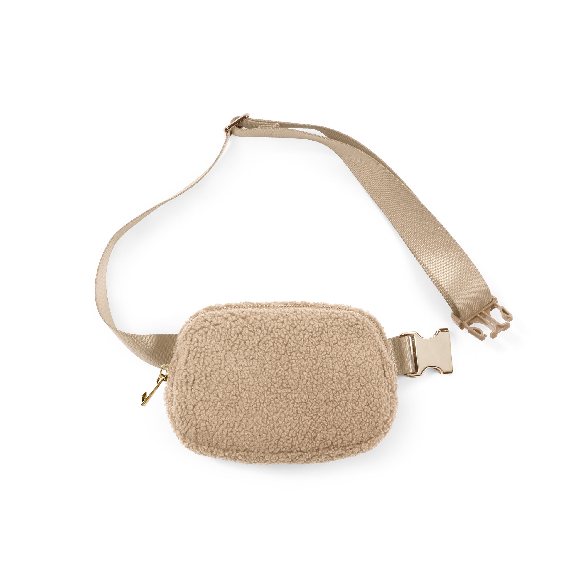 Fleece Mini Belt Bag Fleece Beige 8" x 2" x 5.5" - ododos
